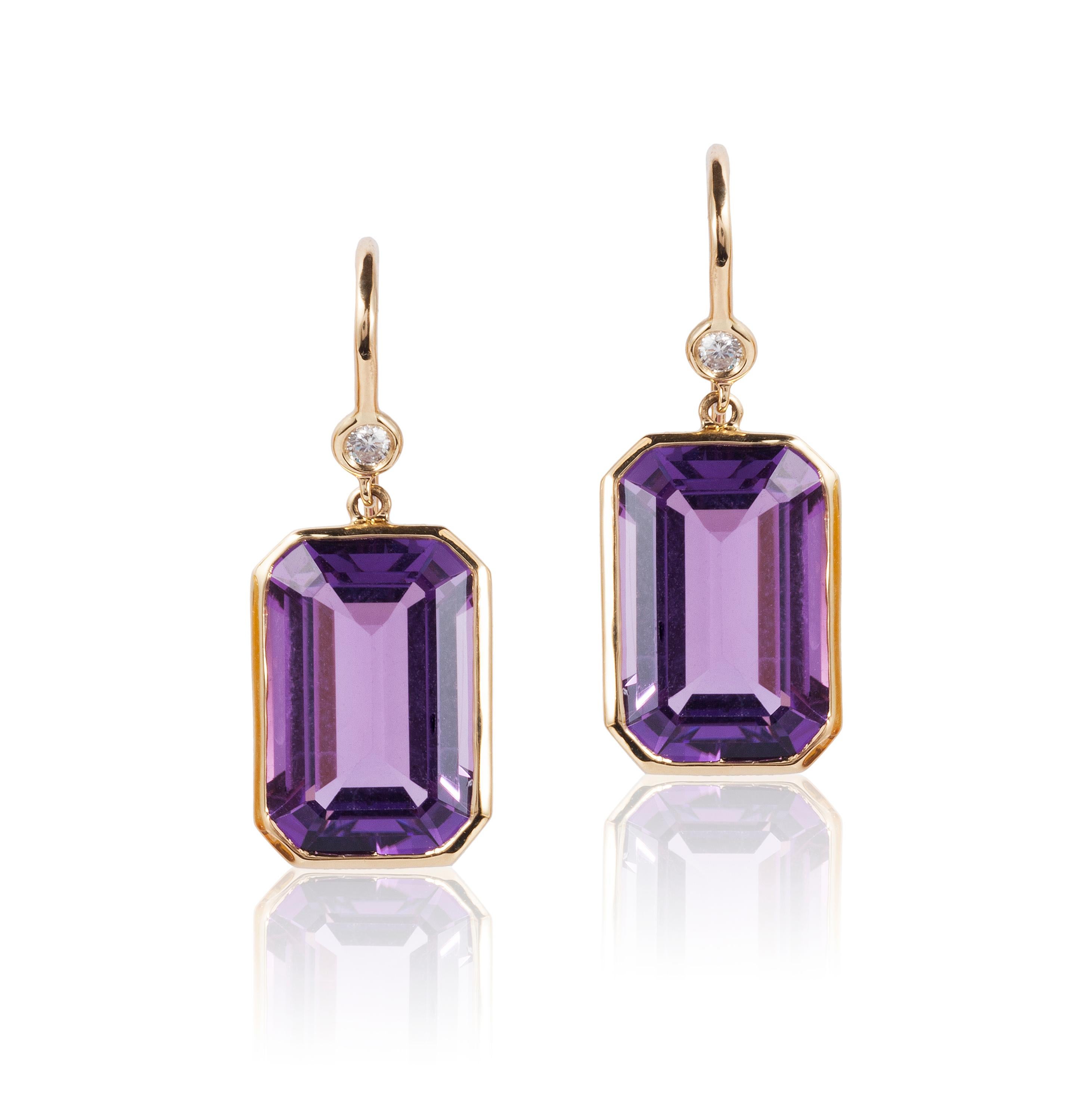 Amethyst Emerald Cut Earrings with Diamond on Wire in 18K Yellow Gold from 'Gossip' Collection

Stone Size: 15 x 10 mm

Diamonds: G-H / VS, Approx Wt - 0.09 Cts
