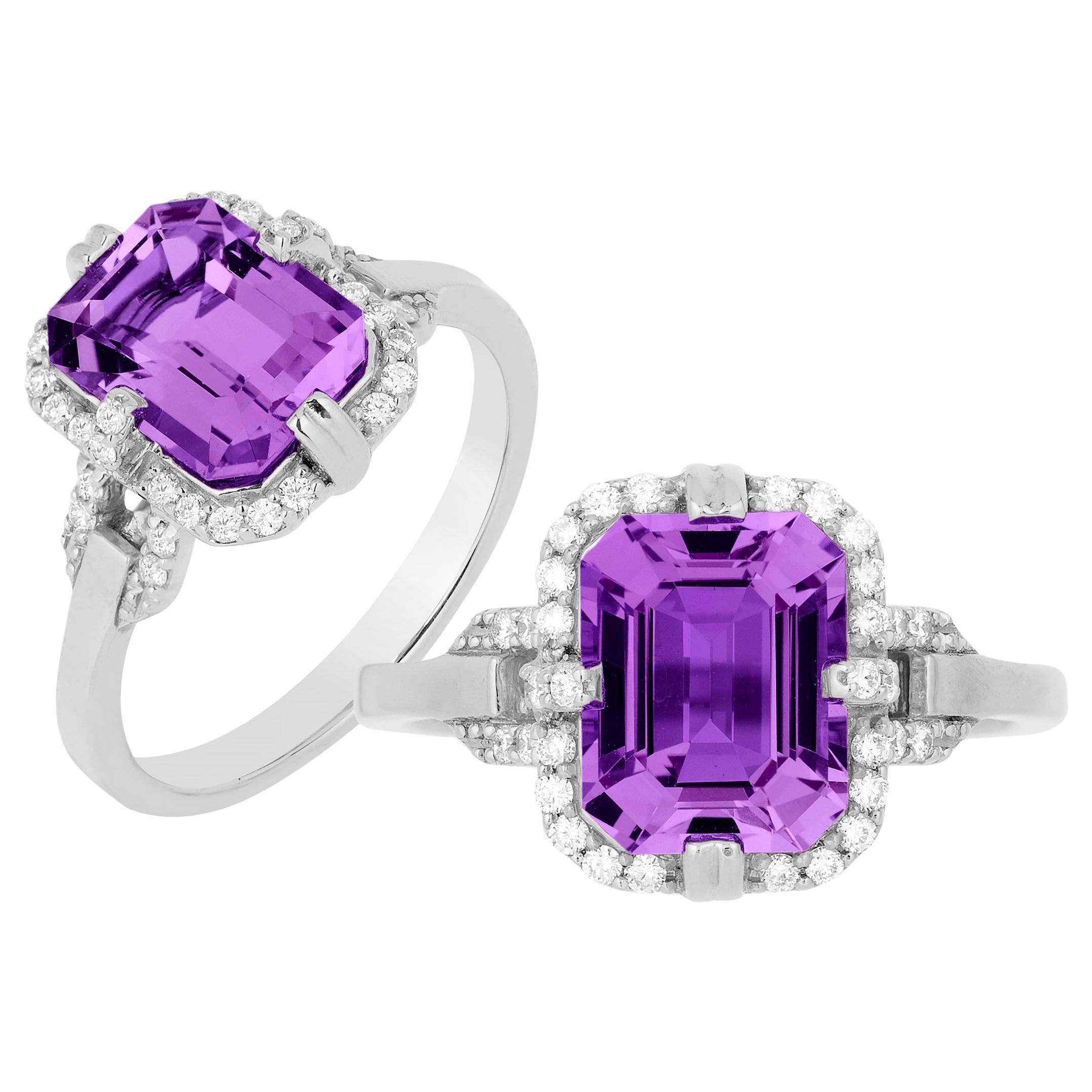 Goshwara Amethyst Emerald Cut and Diamond Ring