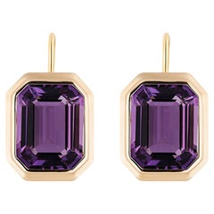 Goshwara Amethyst Emerald Cut Bezel Set on Wire Earrings