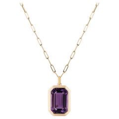 Goshwara Amethyst Emerald Cut Bezel Set Pendant