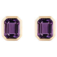 Goshwara Amethyst Emerald Cut Bezel Set Stud Earrings