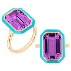 Goshwara Amethyst Emerald Cut in a Bezel Setting Ring (Améthyste taillée en émeraude et sertie dans un chaton) 