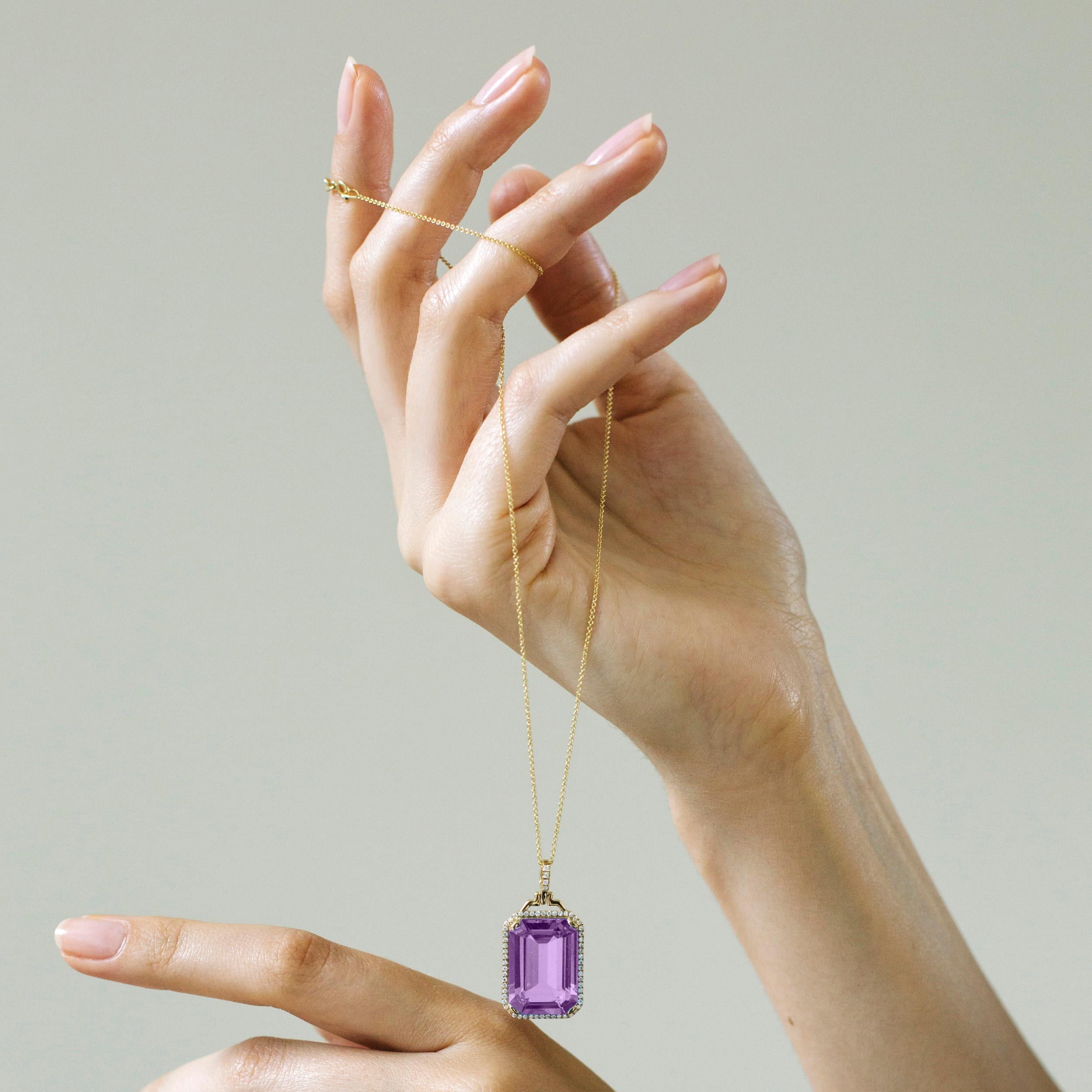 Goshwara Amethyst Emerald Cut with Diamonds Pendant In New Condition For Sale In New York, NY