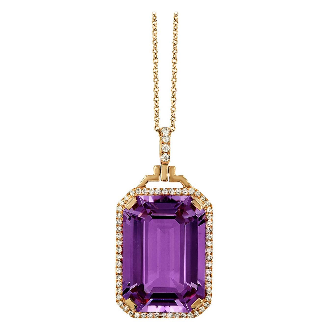 Goshwara Amethyst Emerald Cut with Diamonds Pendant For Sale