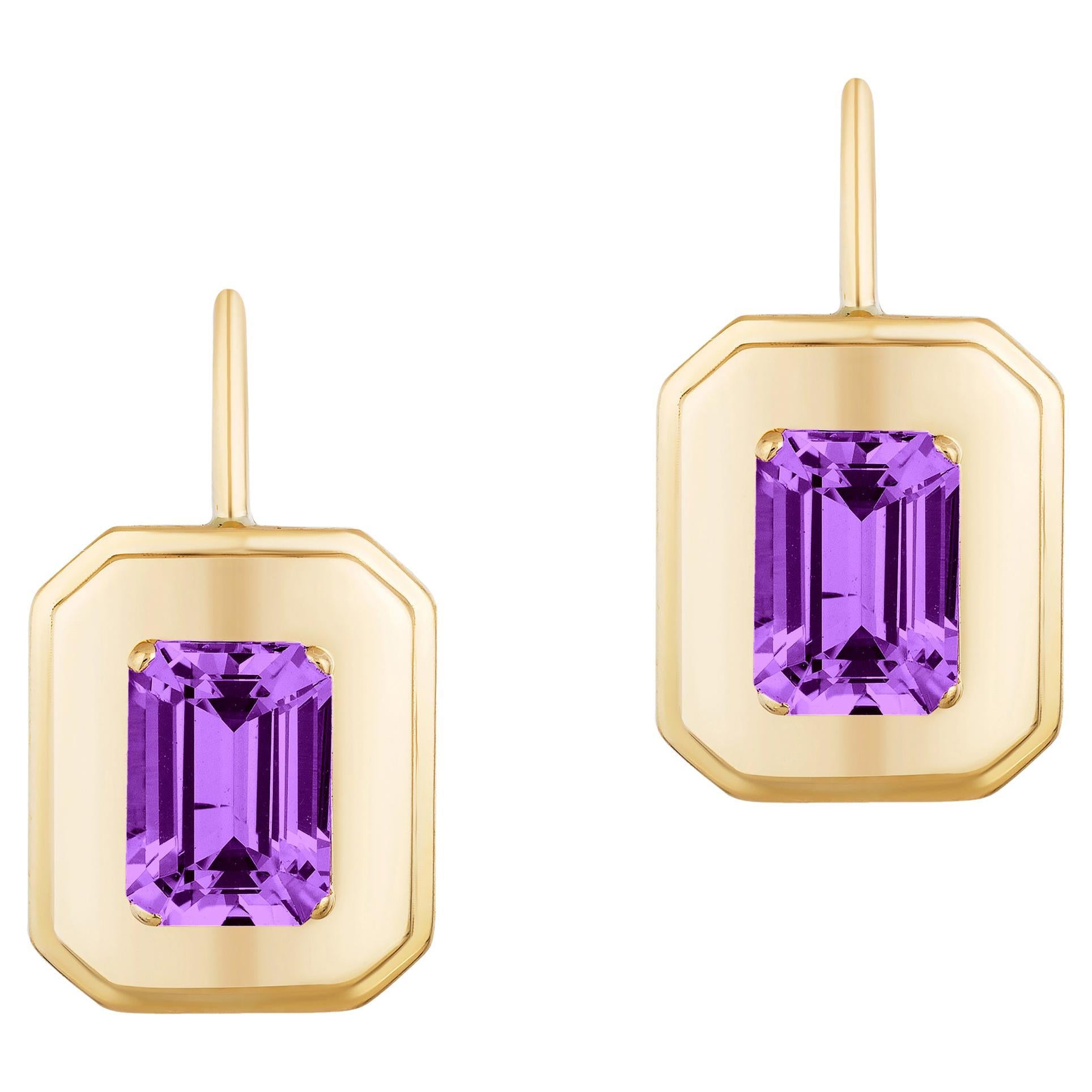 Goshwara Amethyst Emerald Cut with Gold Earrings