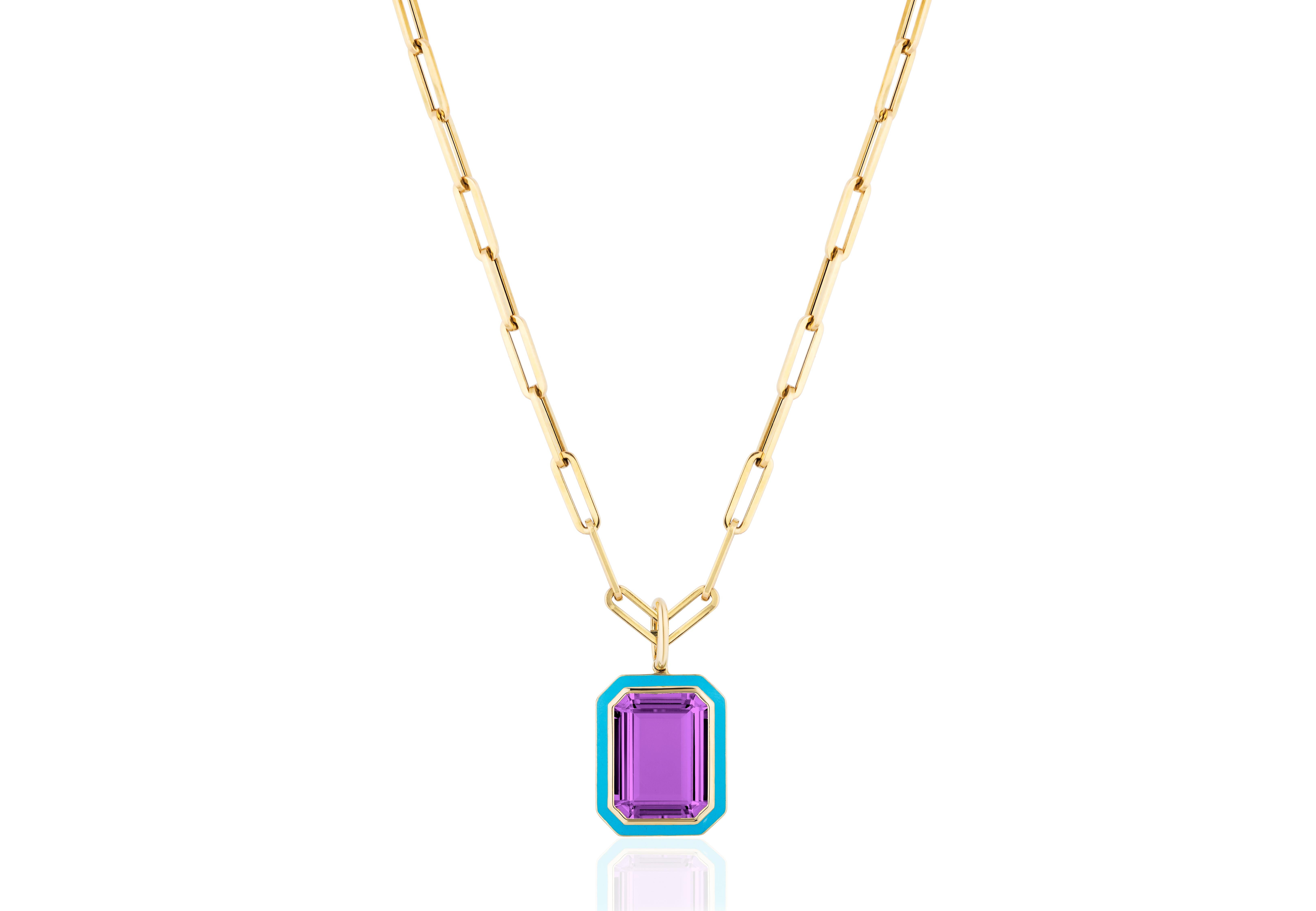 Women's Goshwara Amethyst Emerald Cut with Turquoise Enamel Pendant