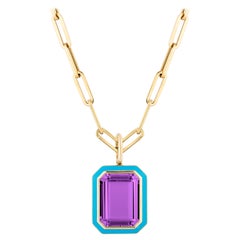 Pendentif Goshwara en améthyste taille émeraude et émail turquoise