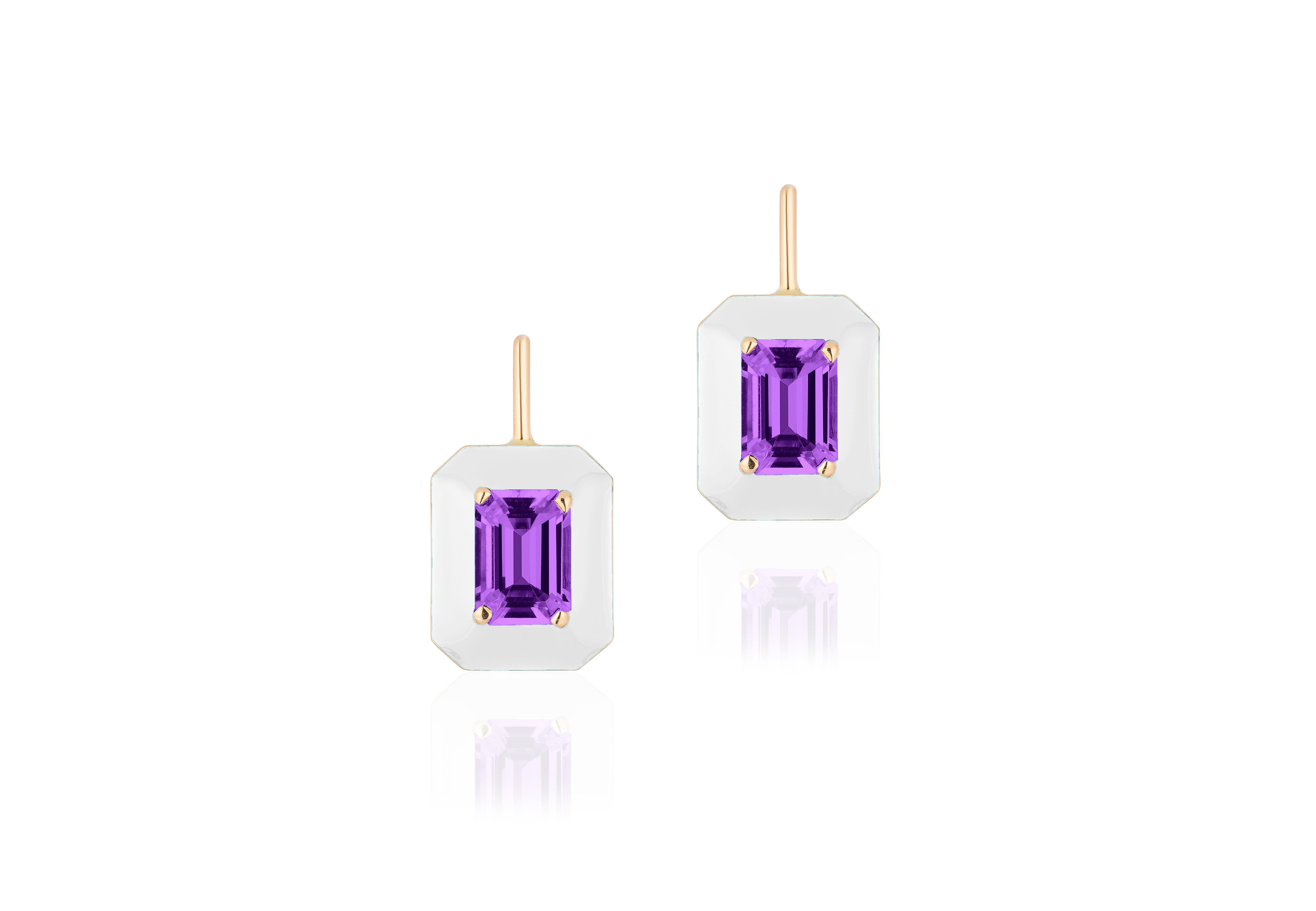 Goshwara Amethyst Emerald Cut with White Enamel Earrings In New Condition For Sale In New York, NY