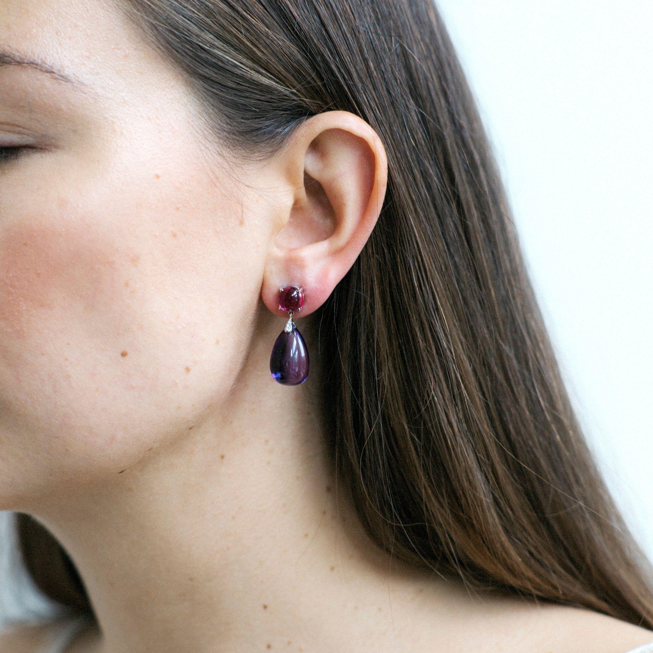 garnet cabochon earrings