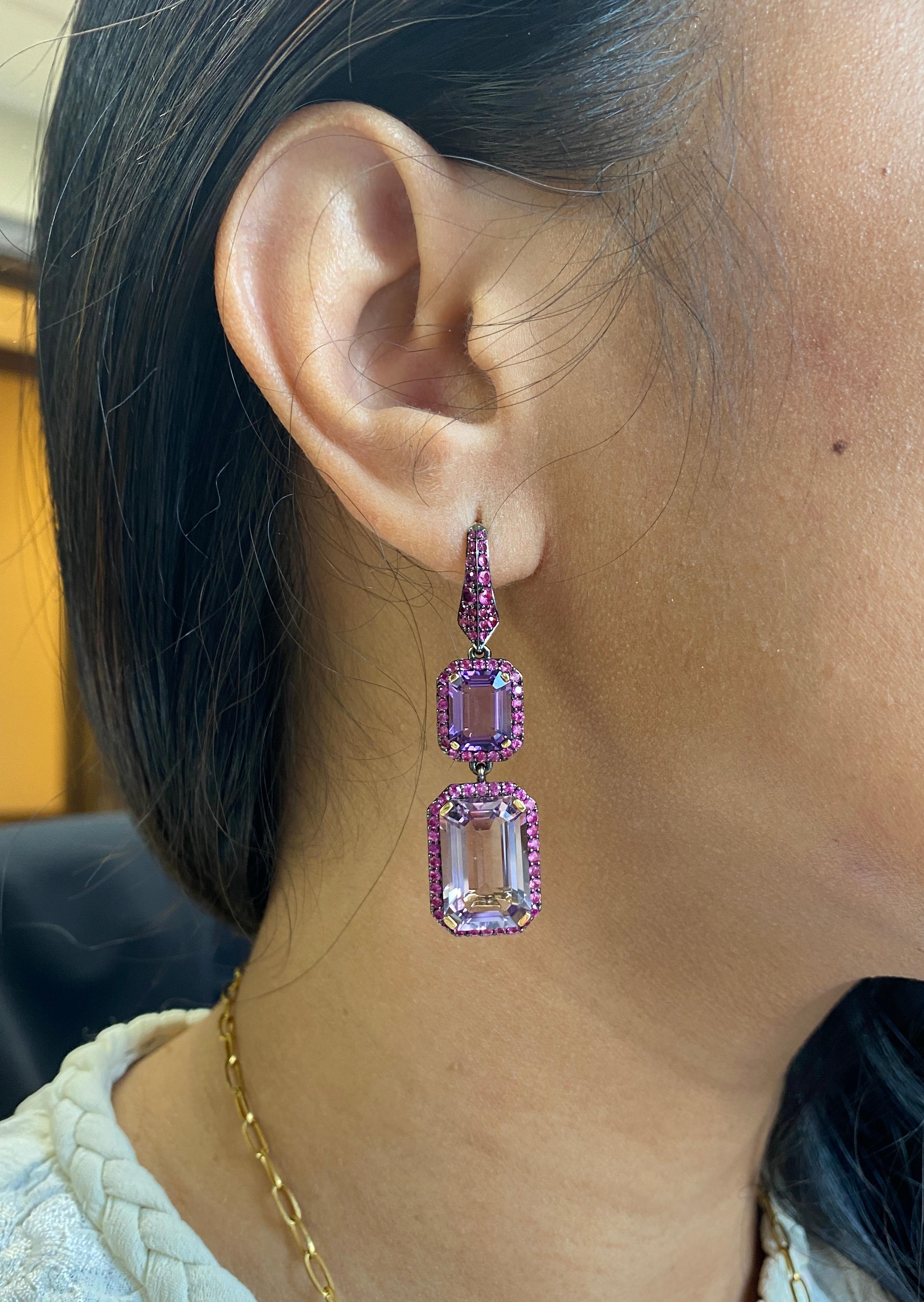 Women's Goshwara Amethyst, Lavender and Pink Sapphire Earrings