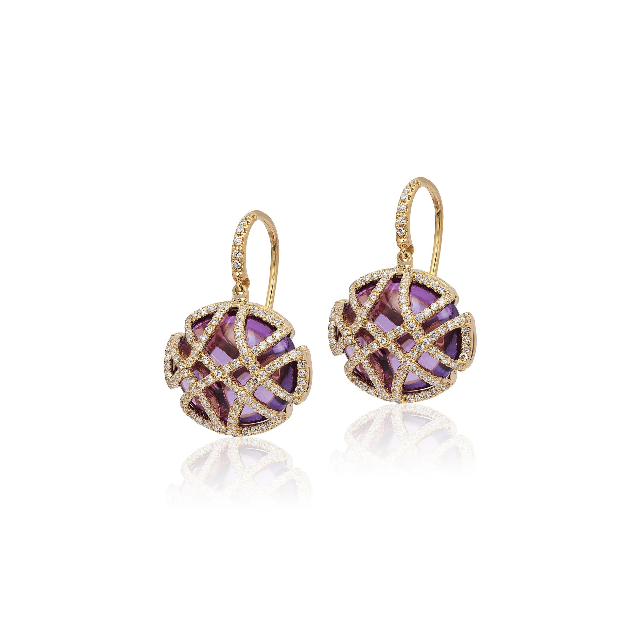 Contemporary Goshwara Amethyst Oblong with Diamonds Earrings For Sale