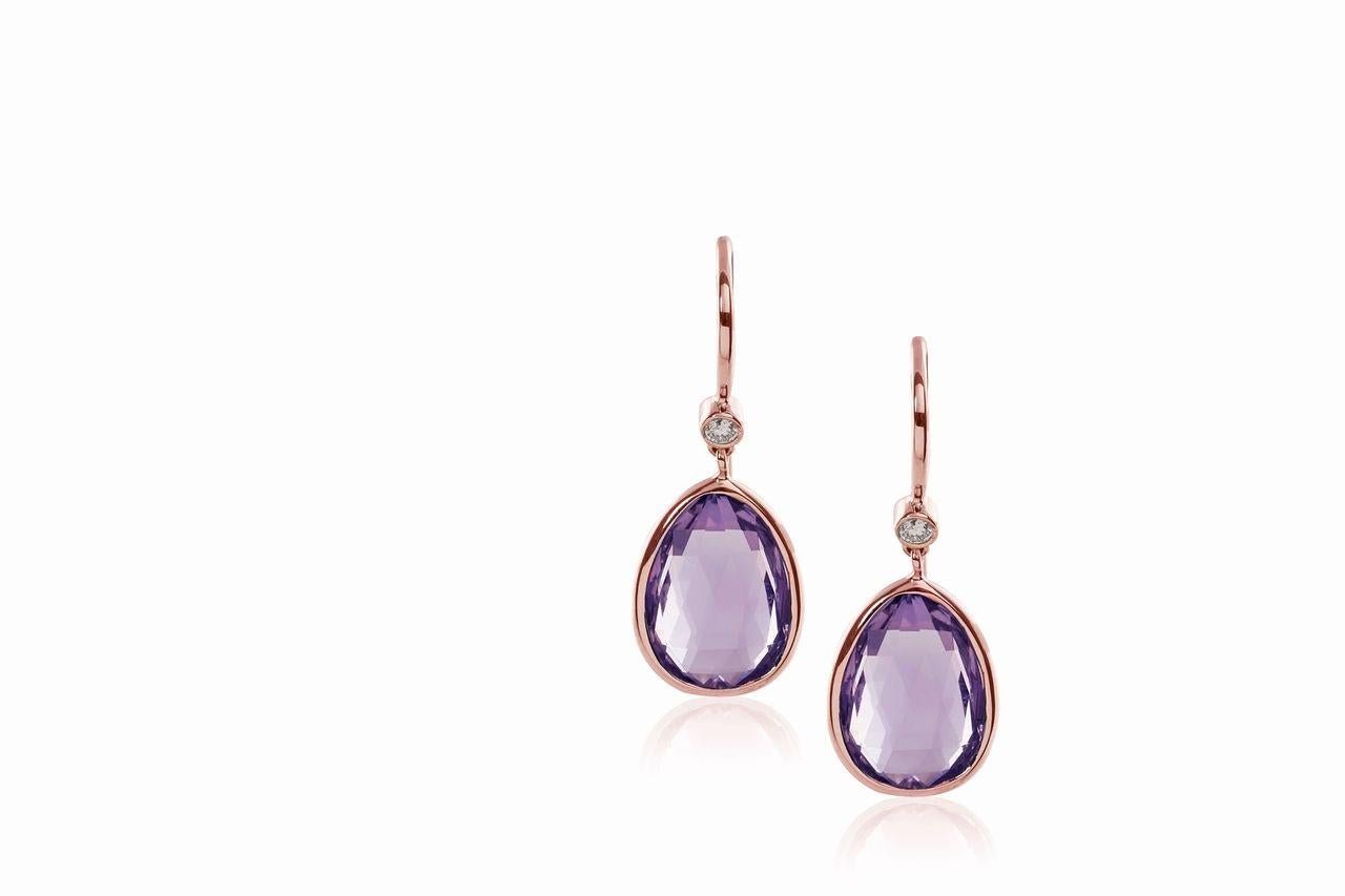 Amethyst Pear Shape Briolette with Diamond Earrings in 18K Rose Gold, from 'Gossip' Collection

Stone size: 14 x 10 mm

Gemstone Approx Wt: Amethyst - 10.50 Carats

Diamonds: G-H / VS, Approx Wt 0.09 Carats 