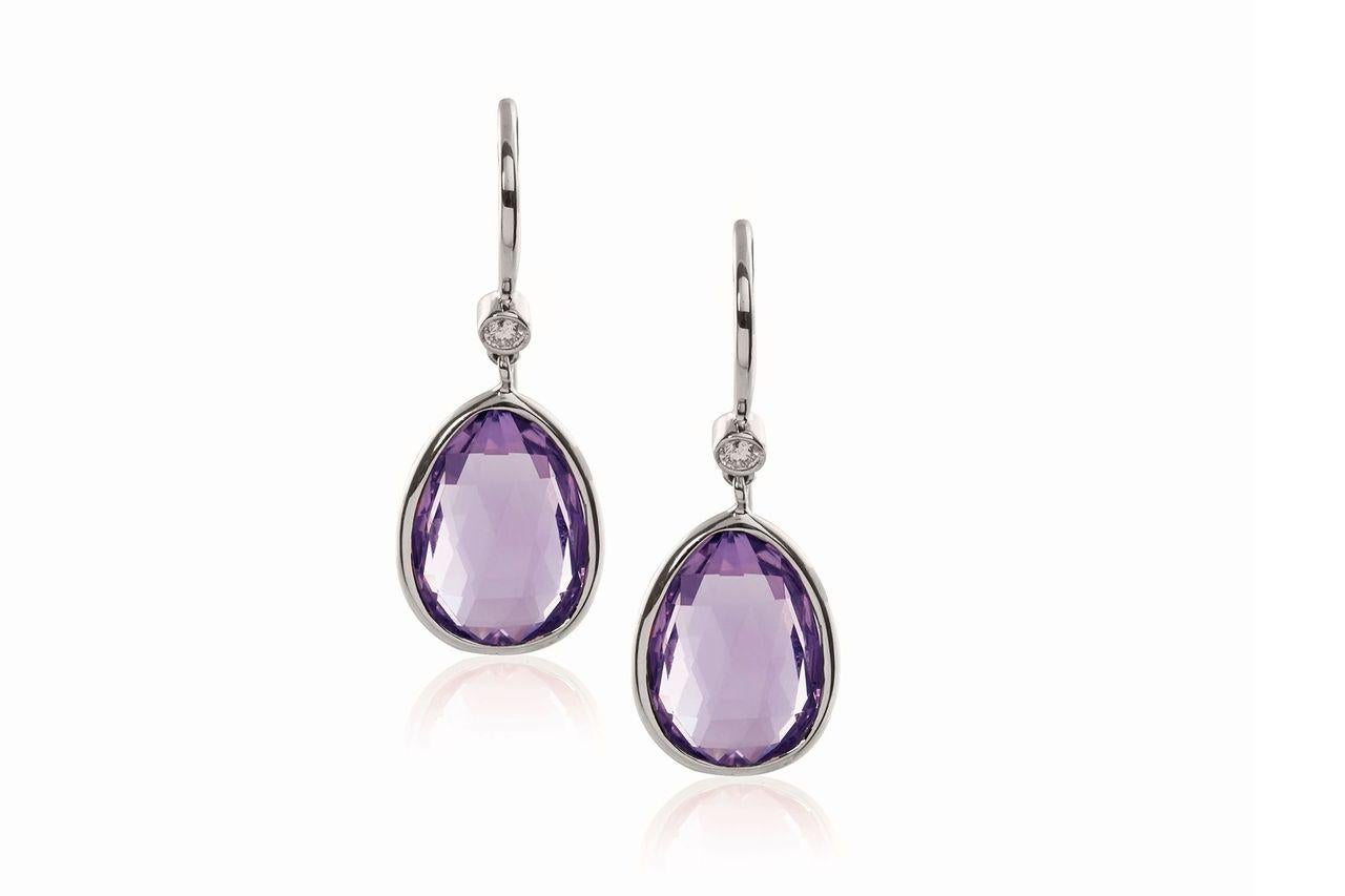Contemporary Goshwara Amethyst Pear Shape with Diamonds on Wire Earrings