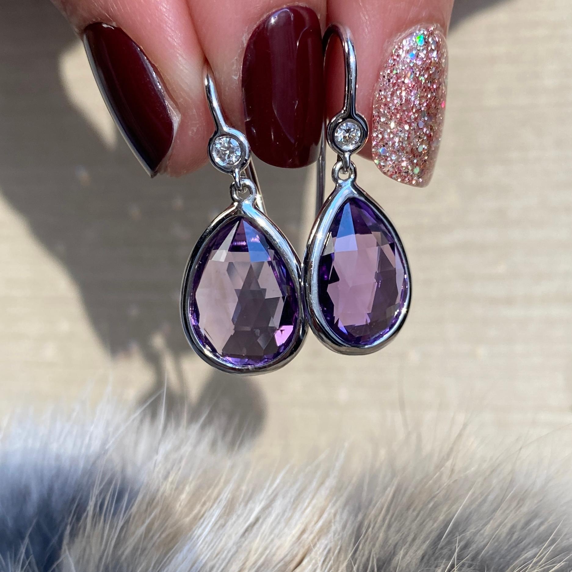 Goshwara Amethyst Pear Shape with Diamonds on Wire Earrings In New Condition In New York, NY