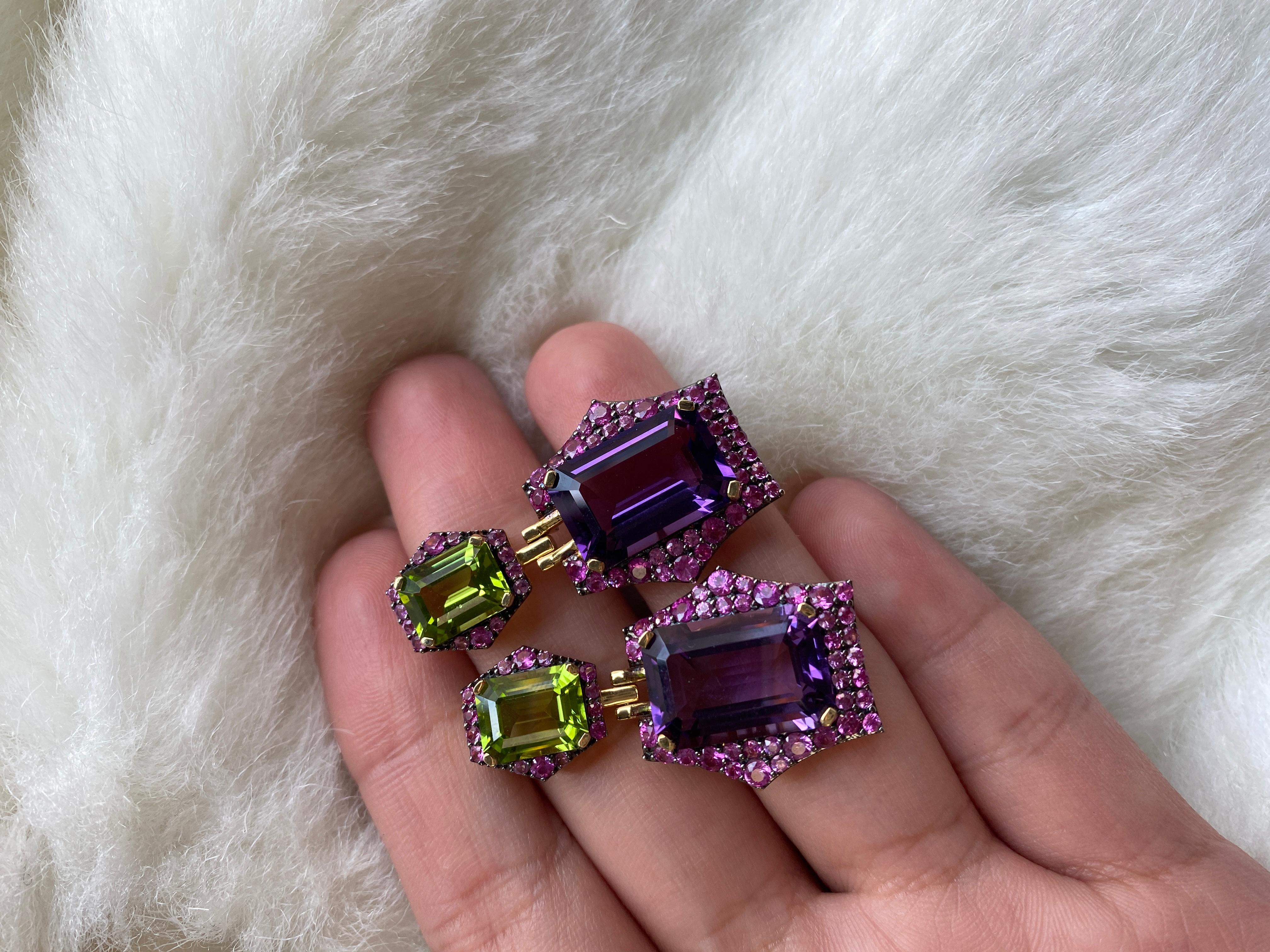 Goshwara Amethyst, Peridot and Pink Sapphire Earrings In New Condition In New York, NY