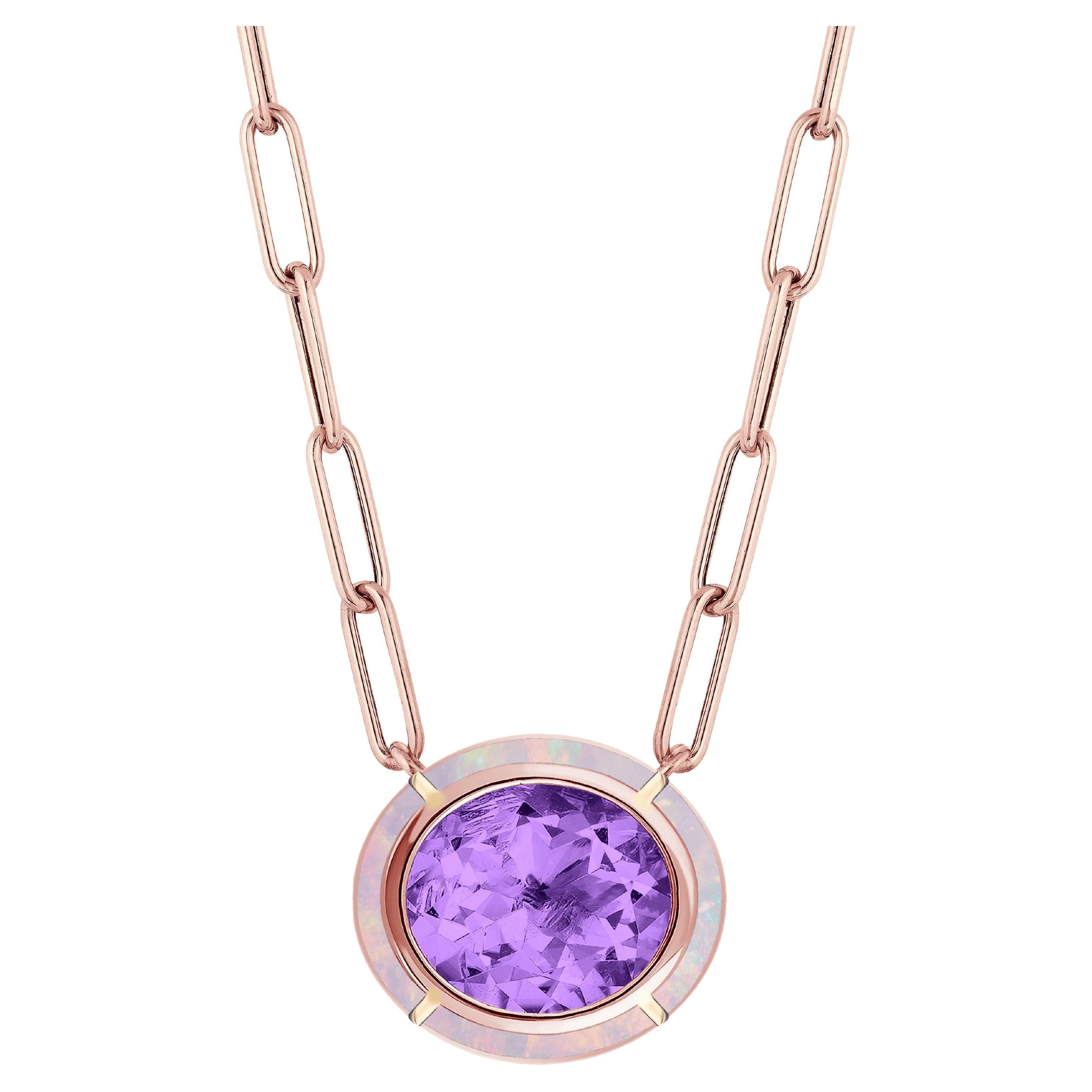 Goshwara Amethyst & Pink Gold Inlay Oval Pendant For Sale