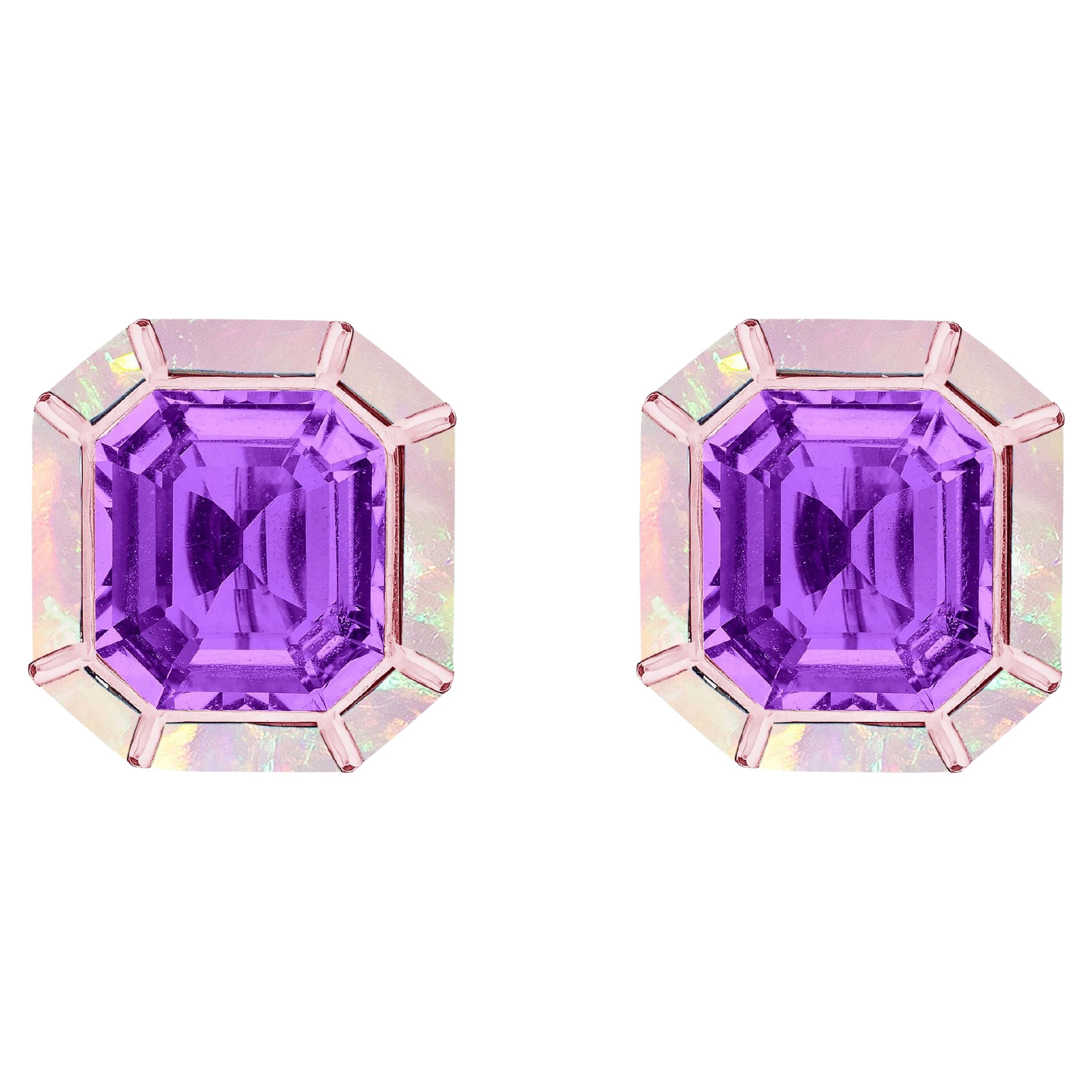Goshwara Amethyst & Pink Opal Inlay Stud Earrings