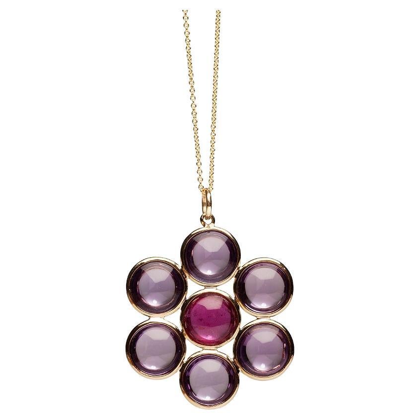 Goshwara Amethyst-Rubelite Disc Flower Pendant For Sale