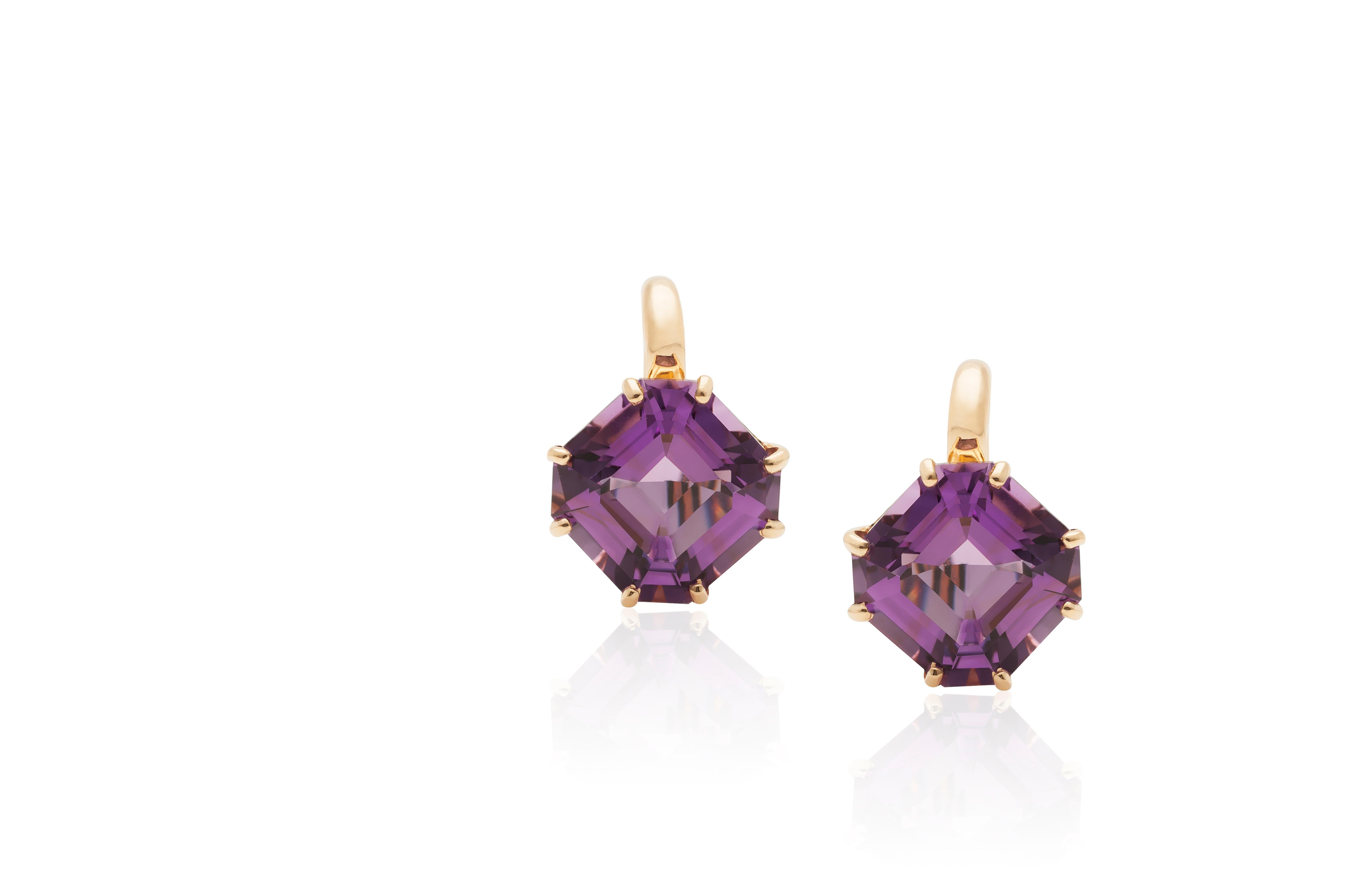 Amethyst Square Emerald Cut Earrings on French Wire in 18K from 'Gossip' Collection
 Stone Size: 12 x 12 mm