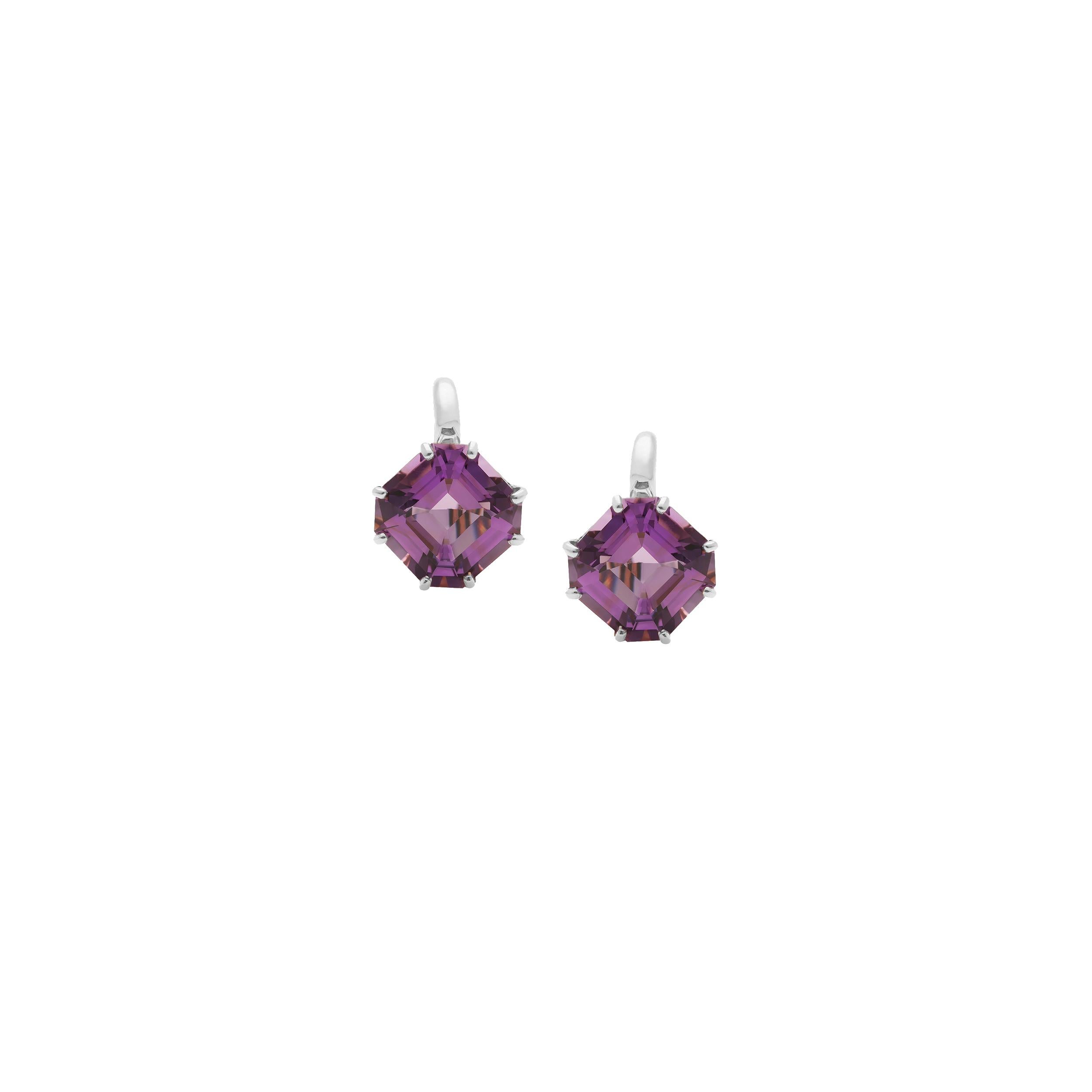 Amethyst Square Emerald Cut Earrings on French Wire in 18K White Gold from 'Gossip' Collection
Stone Size: 12 x 12 mm