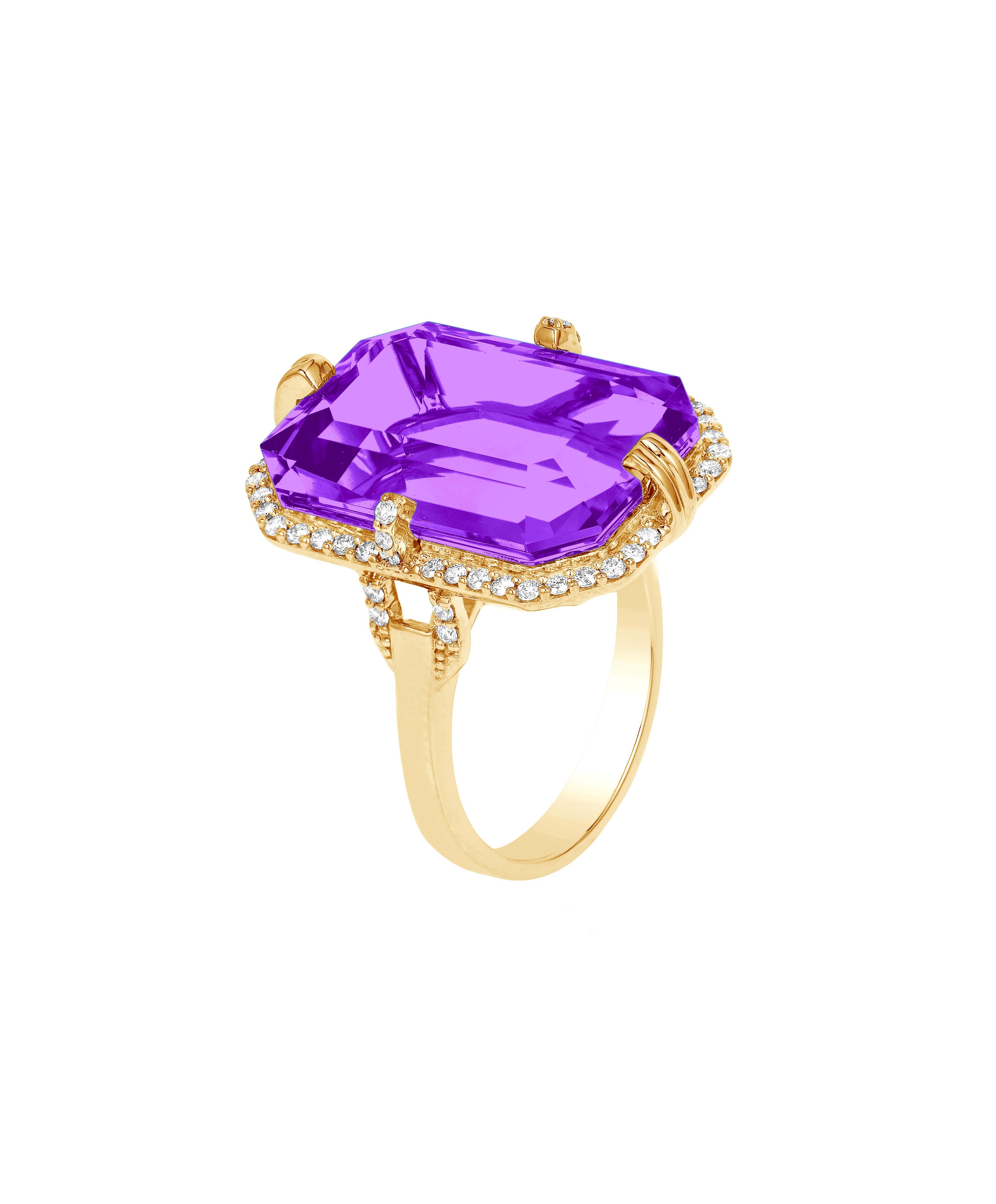 Contemporary Goshwara Amethyst with Diamonds Ring For Sale