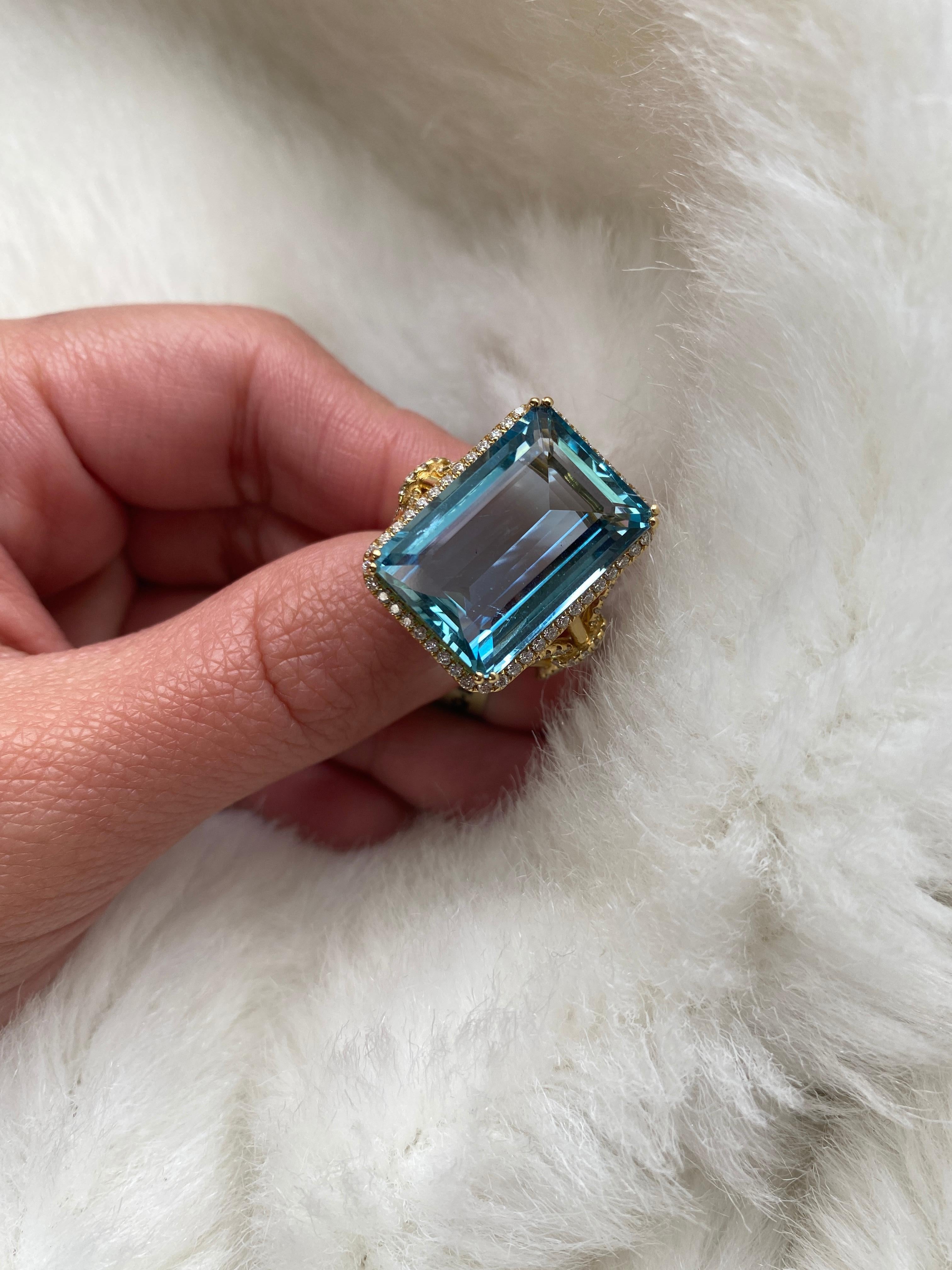 Goshwara Aqua Emerald Cut with Diamonds Ring For Sale 1