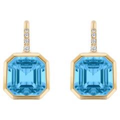 Goshwara Asscher Cut Blue Topaz with Diamonds Earrings 