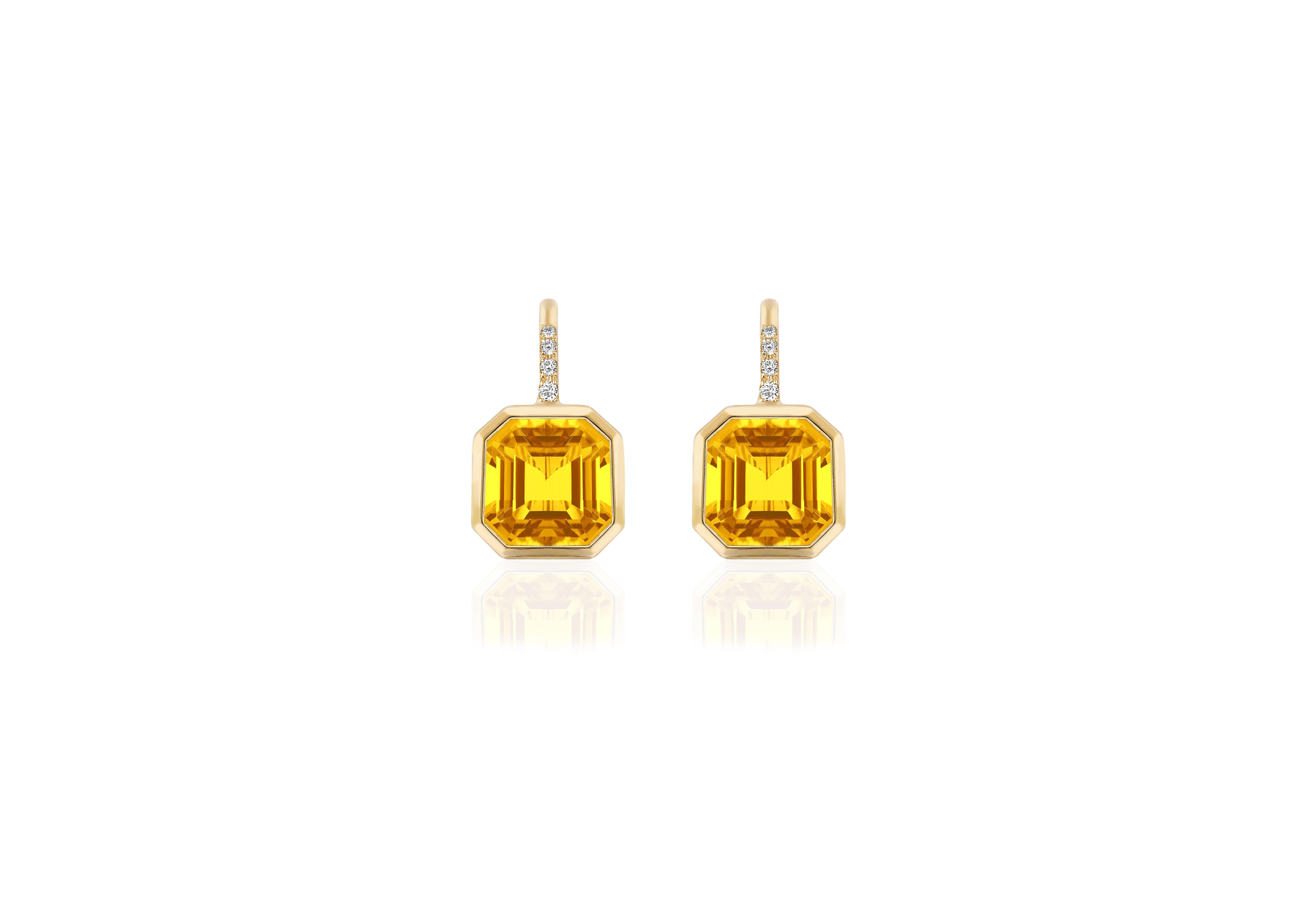 Asscher Cut Citrine Earrings on Wire with Diamonds in 18k Yellow Gold, 'Gossip' Collection. These beautiful earrings are perfect for an everyday look and can be carried to a night out.

* Gemstone size: 9 x 9 mm
* Gemstone: 100% Earth Mined 
*