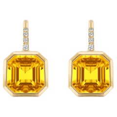 Goshwara Asscher Cut Citrine with Diamonds Earrings