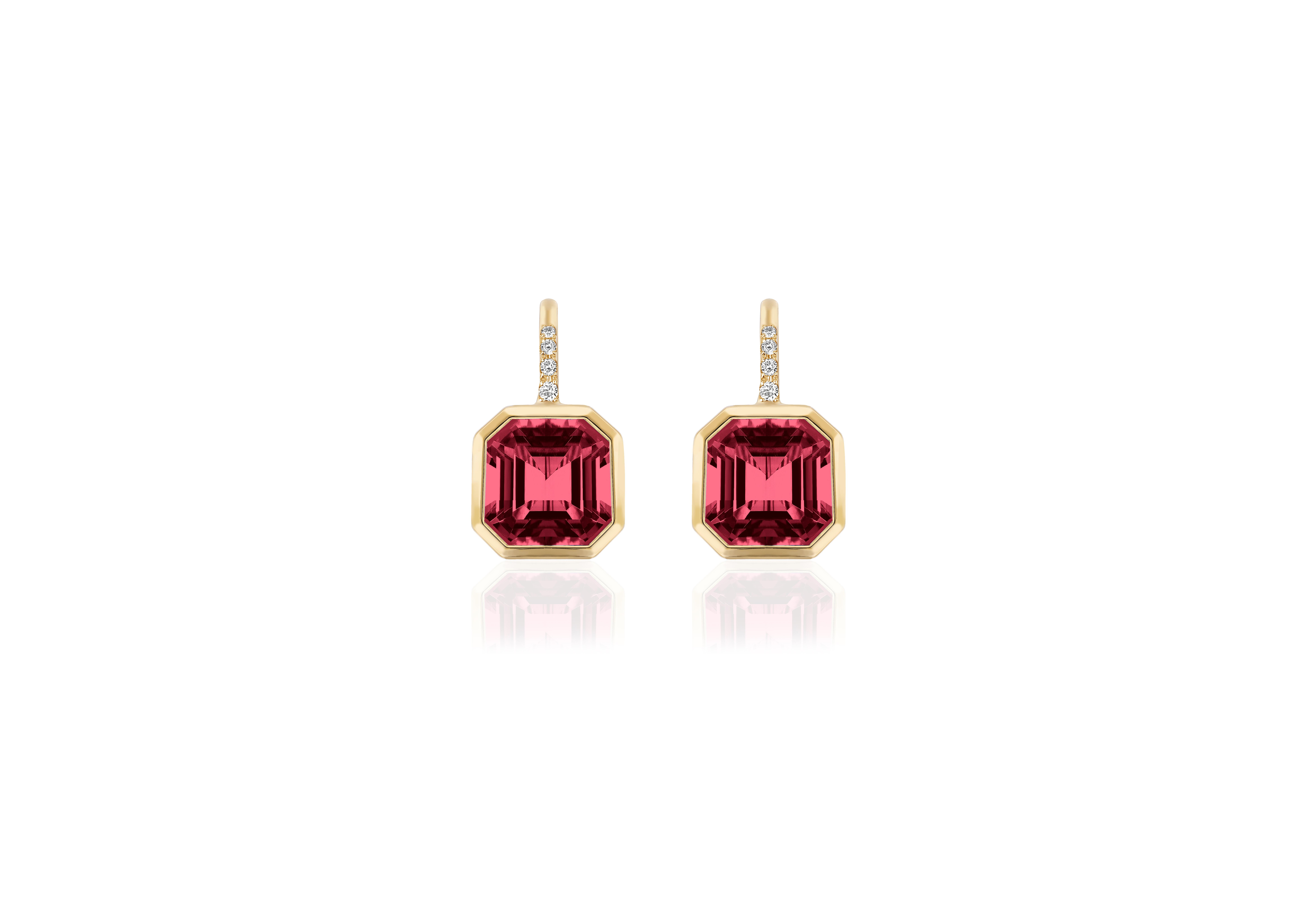 Asscher Cut Garnet Earrings on Wire with Diamonds in 18k Yellow Gold, 'Gossip' Collection. These beautiful earrings are perfect for an everyday look and can be carried to a night out.

* Gemstone size: 9 x 9 mm
* Gemstone: 100% Earth Mined 
*