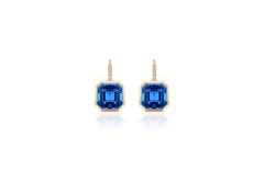 Goshwara Asscher Cut London Blue Topaz on Wire with Diamonds Earrings