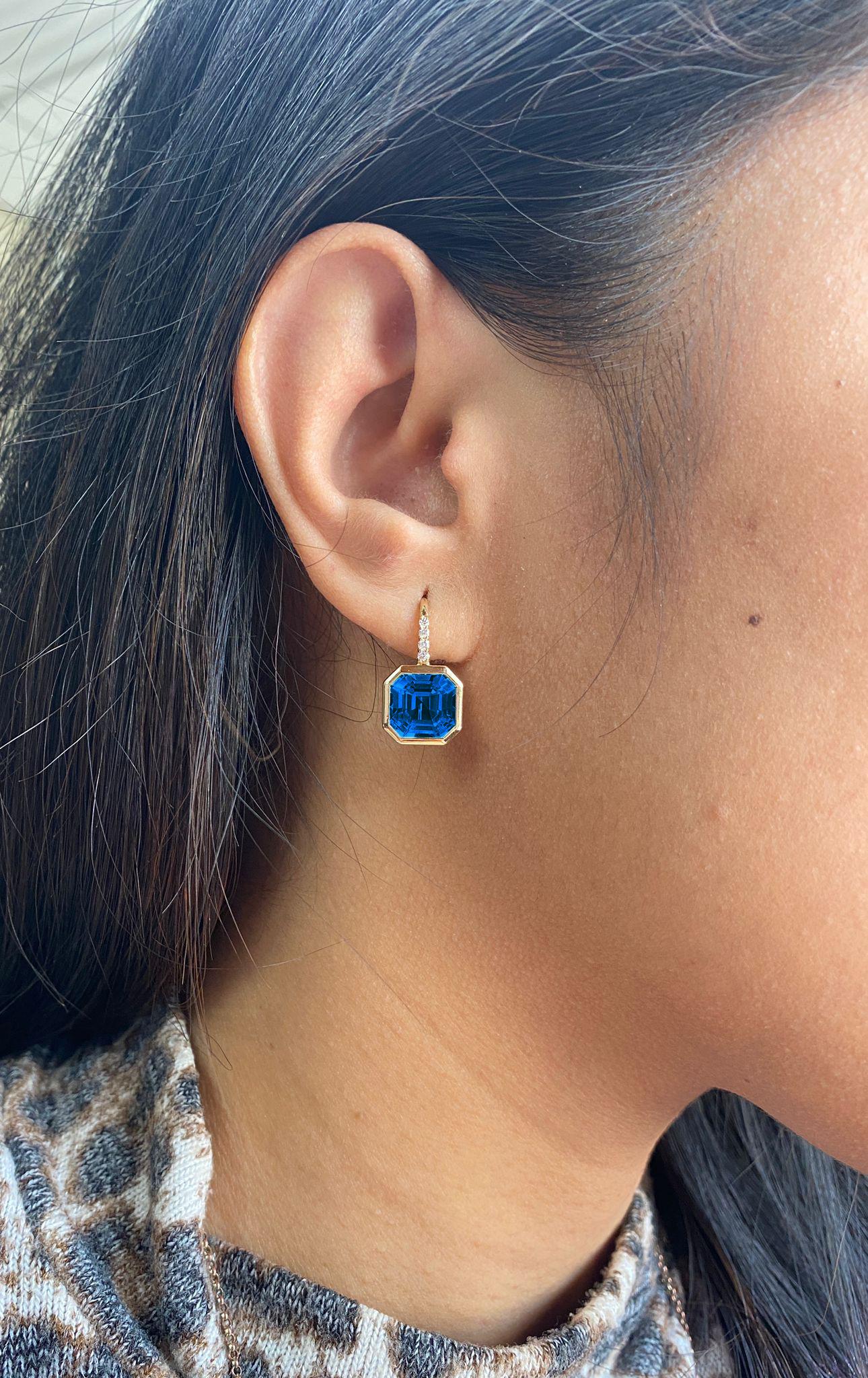 Women's Goshwara Asscher Cut London Blue Topaz on Wire with Diamonds Earrings For Sale