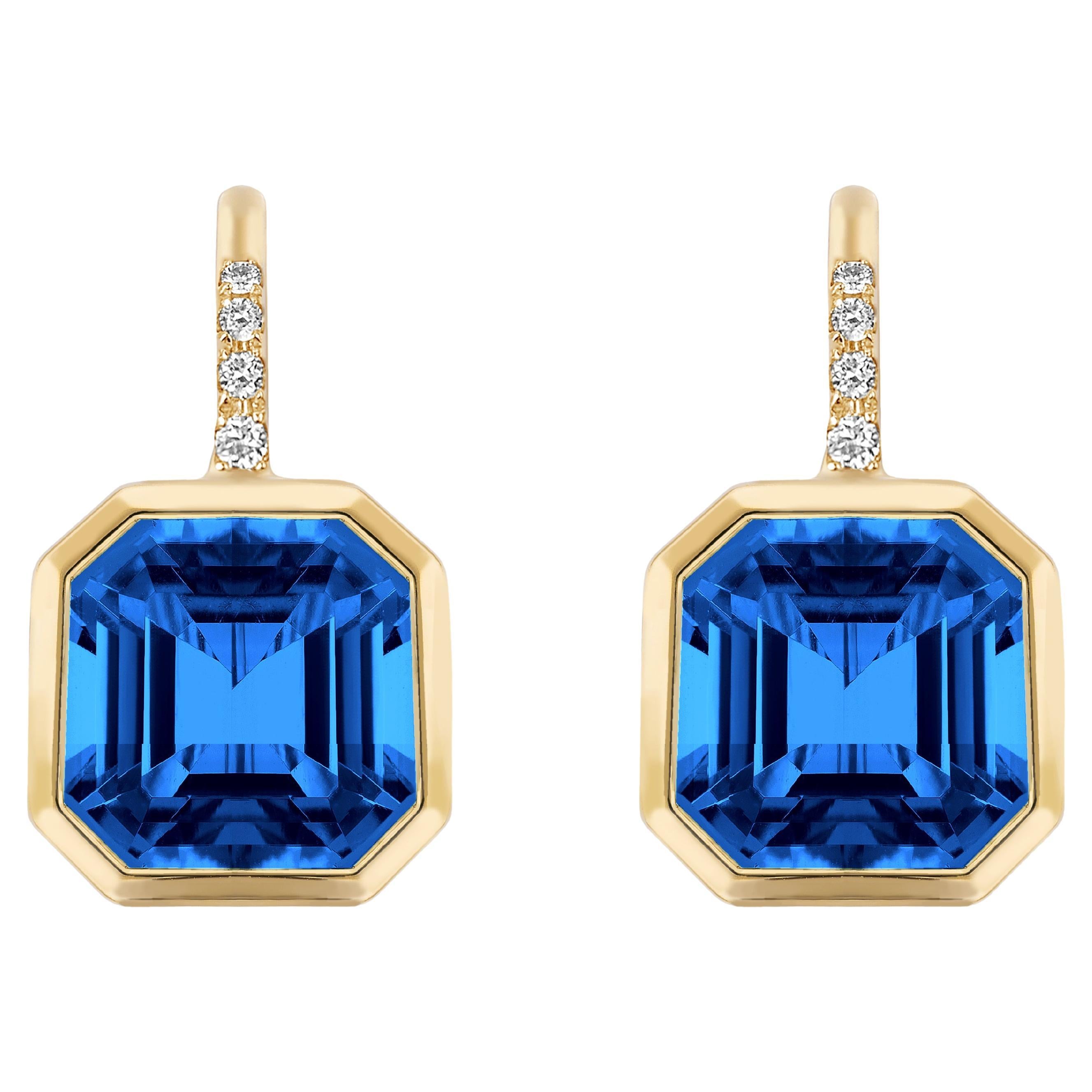 Goshwara Asscher Cut London Blue Topaz on Wire with Diamonds Earrings For Sale
