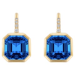 Goshwara Asscher Cut London Blue Topaz on Wire with Diamonds Earrings