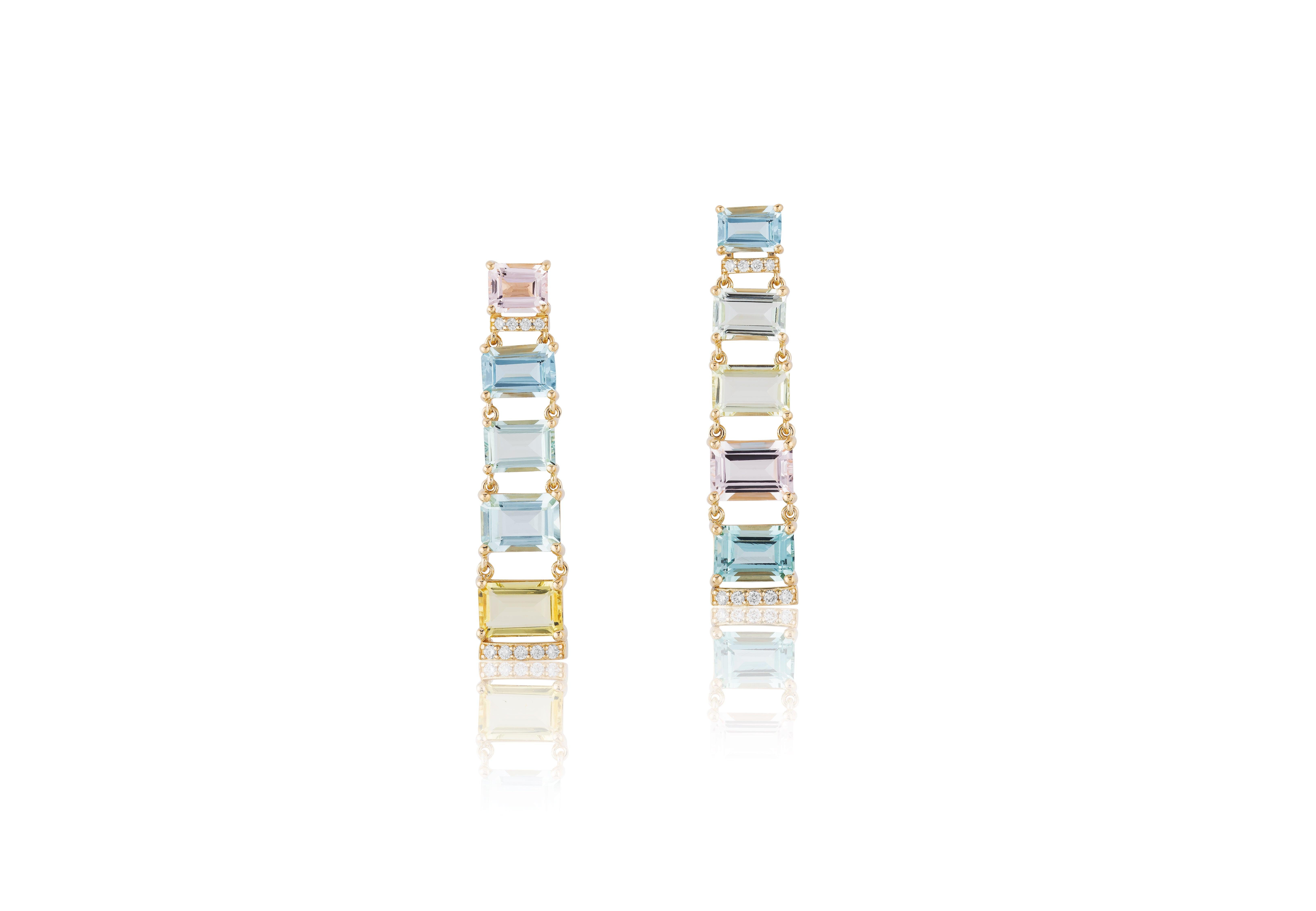 Taille baguette Goshwara Boucles d'oreilles en béryl baguettes et diamants
