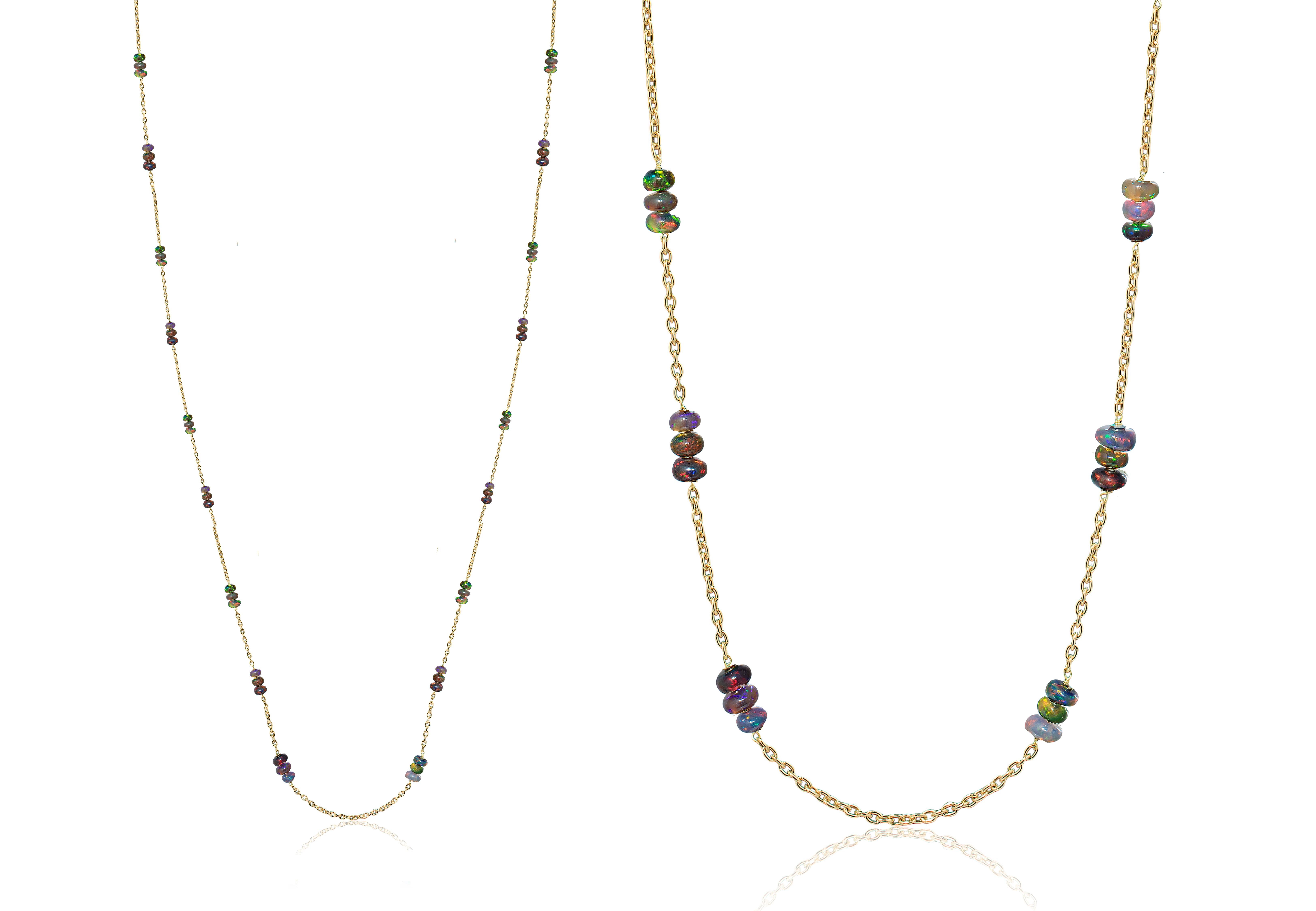 Black Opal chain necklace in 18K yellow gold, from ‘Beyond’ Collection
approximate length 37'' 
Gemstone Approx Wt: Opal- 35.16 Carats