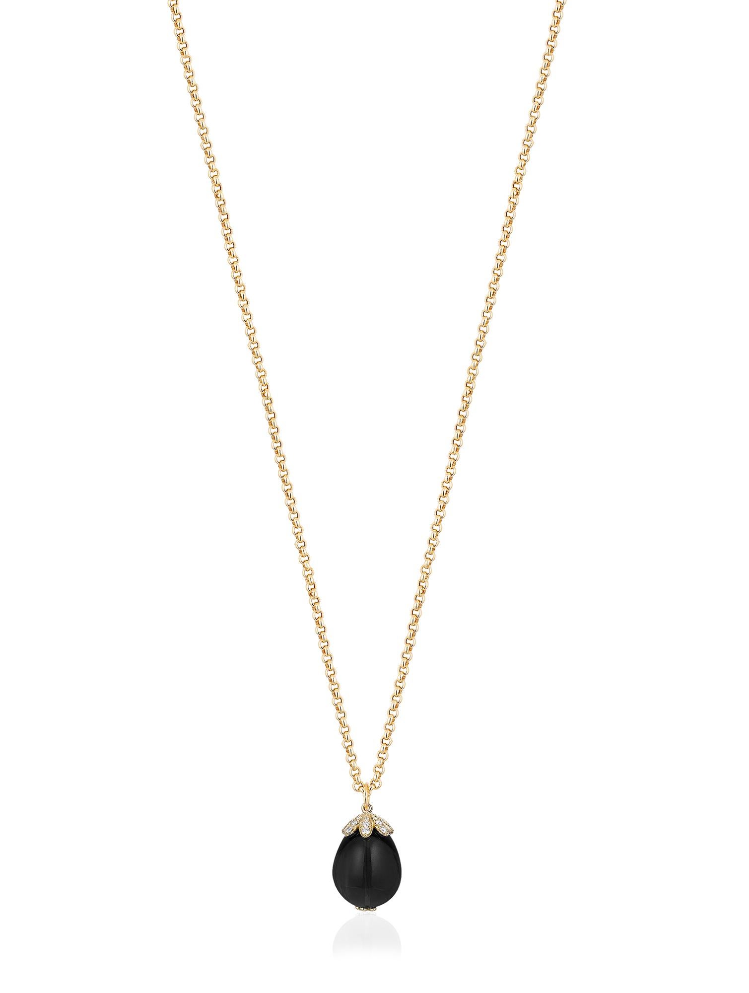 Goshwara-Anhänger aus schwarzem Spinell und Diamanten (Cabochon)