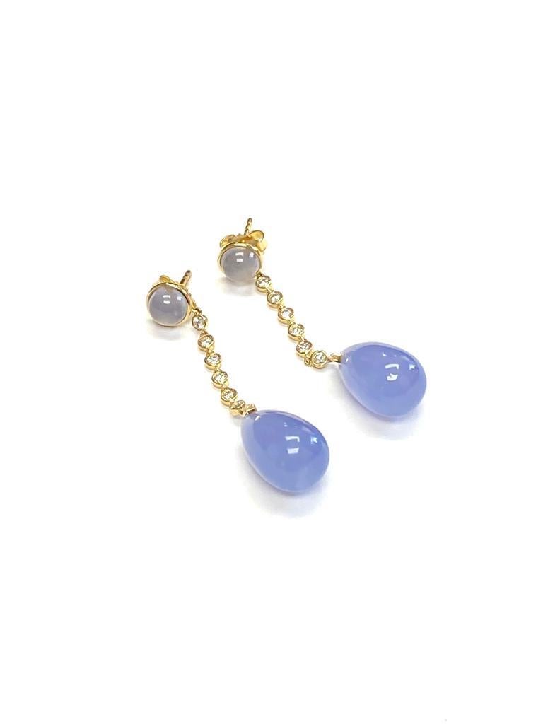 Goshwara Blue Chalcedony Cabochon-Drop And Diamond Earrings For Sale 2