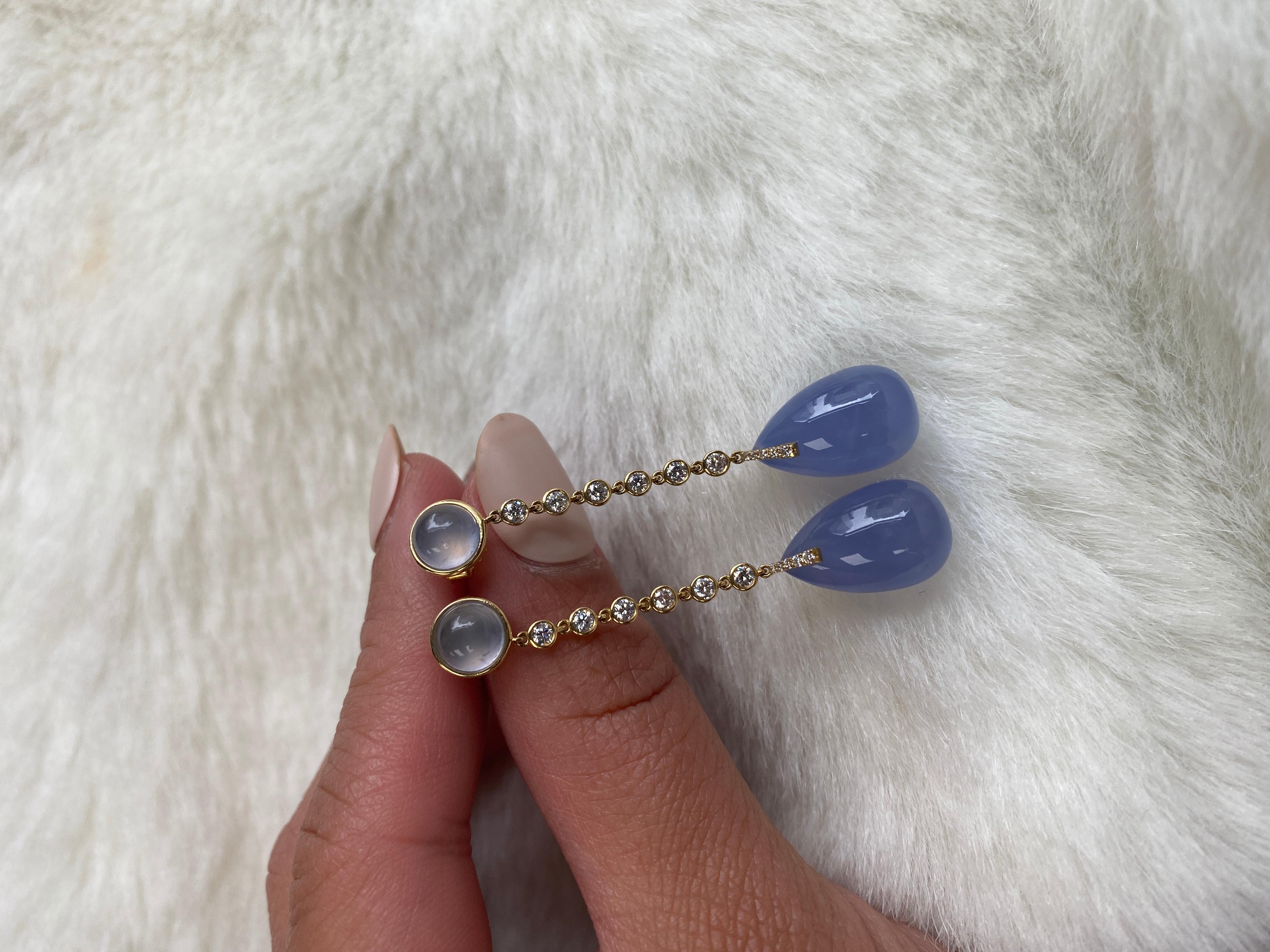 Goshwara Blue Chalcedony Cabochon-Drop And Diamond Earrings 3