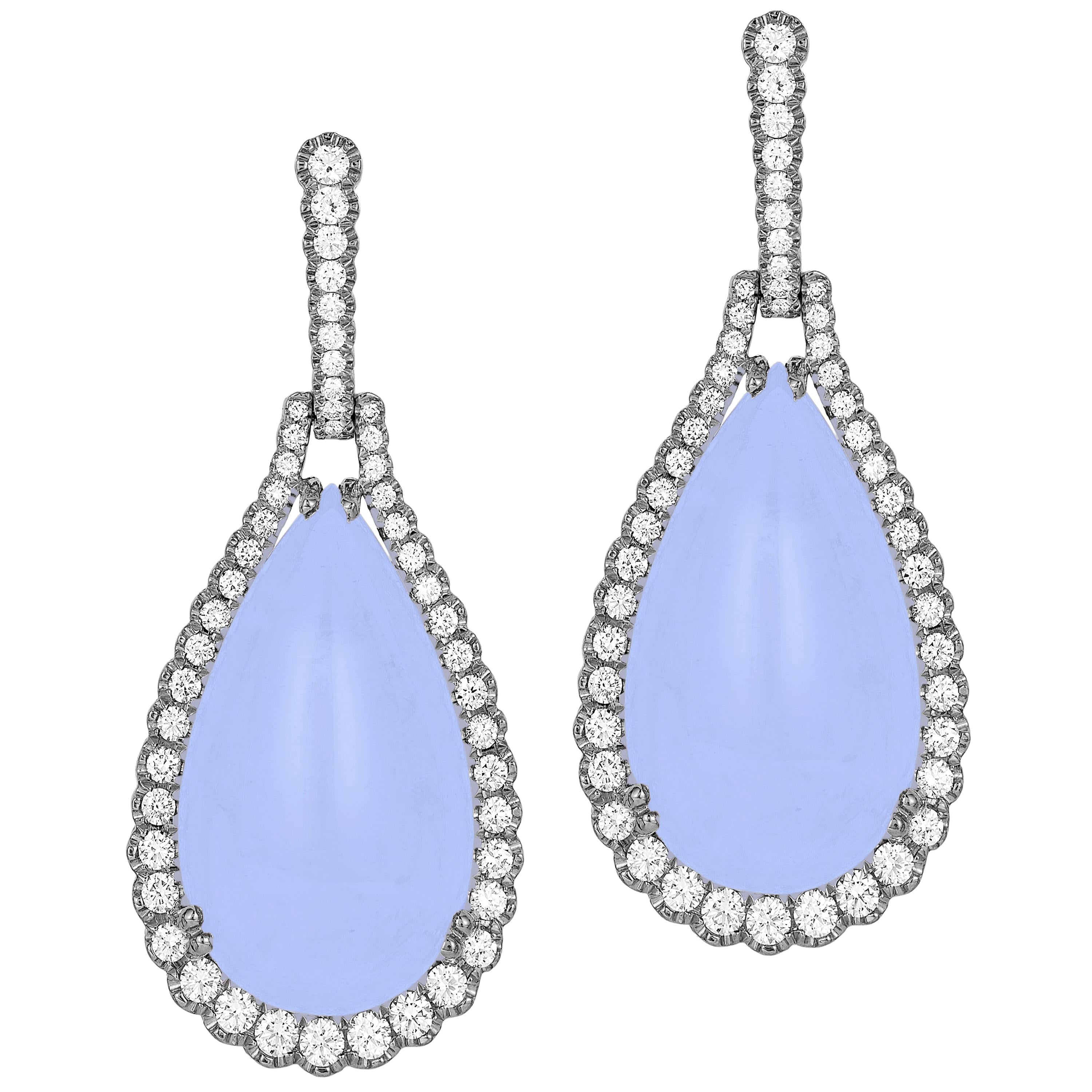 Boucles d'oreilles goutte d'eau Goshwara en calcédoine bleue avec diamants