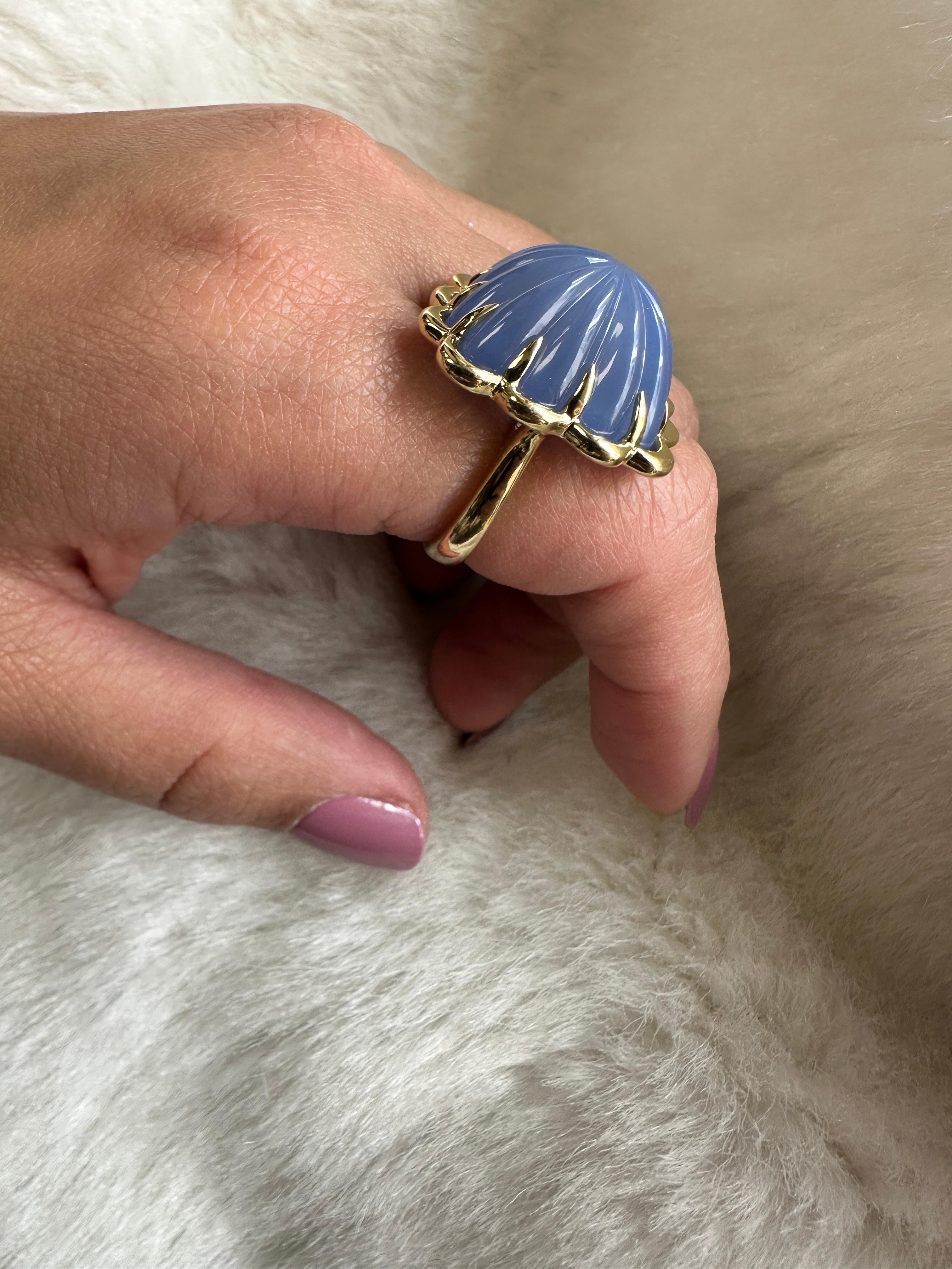 Square Cut Goshwara Blue Chalcedony Square Flower Shape Ring For Sale
