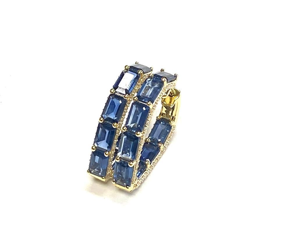 Créoles Goshwara en forme de cœur avec diamants et saphirs bleus taille émeraude en vente 1