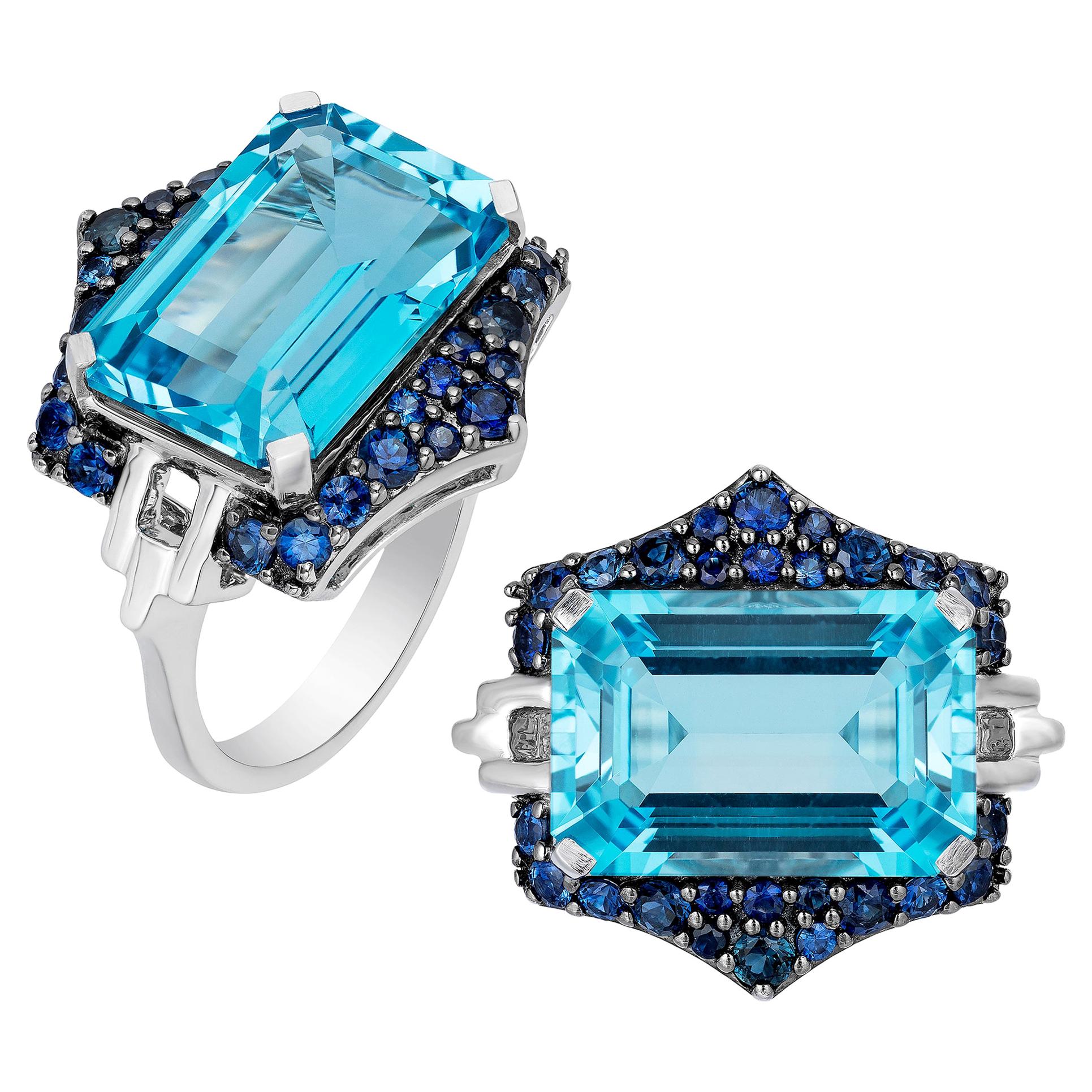 Goshwara Blue Topaz and Blue Sapphire Ring For Sale