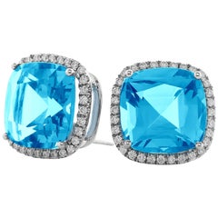 Goshwara Blue Topaz and Diamond Stud Earrings