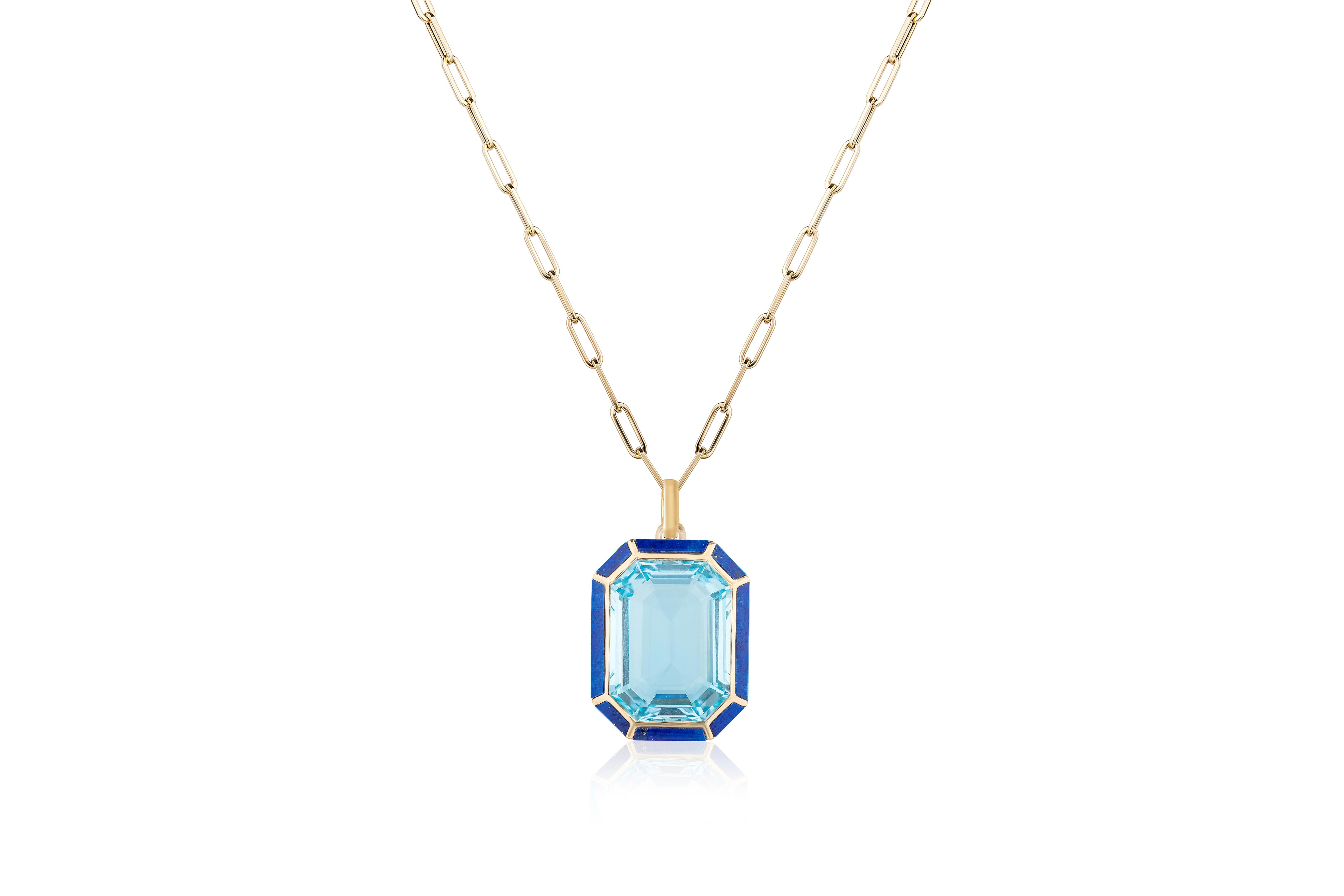 Blue Topaz and Lapis Emerald Cut Pendant in 18K Yellow Gold, from ''Mélange'' Collection.

Beautifully crafted, these special pieces from Goshwara are not to be missed!

* Chain Length: 18 in
* Gemstone: 100% Earth Mined 
* Approx. gemstone Weight: