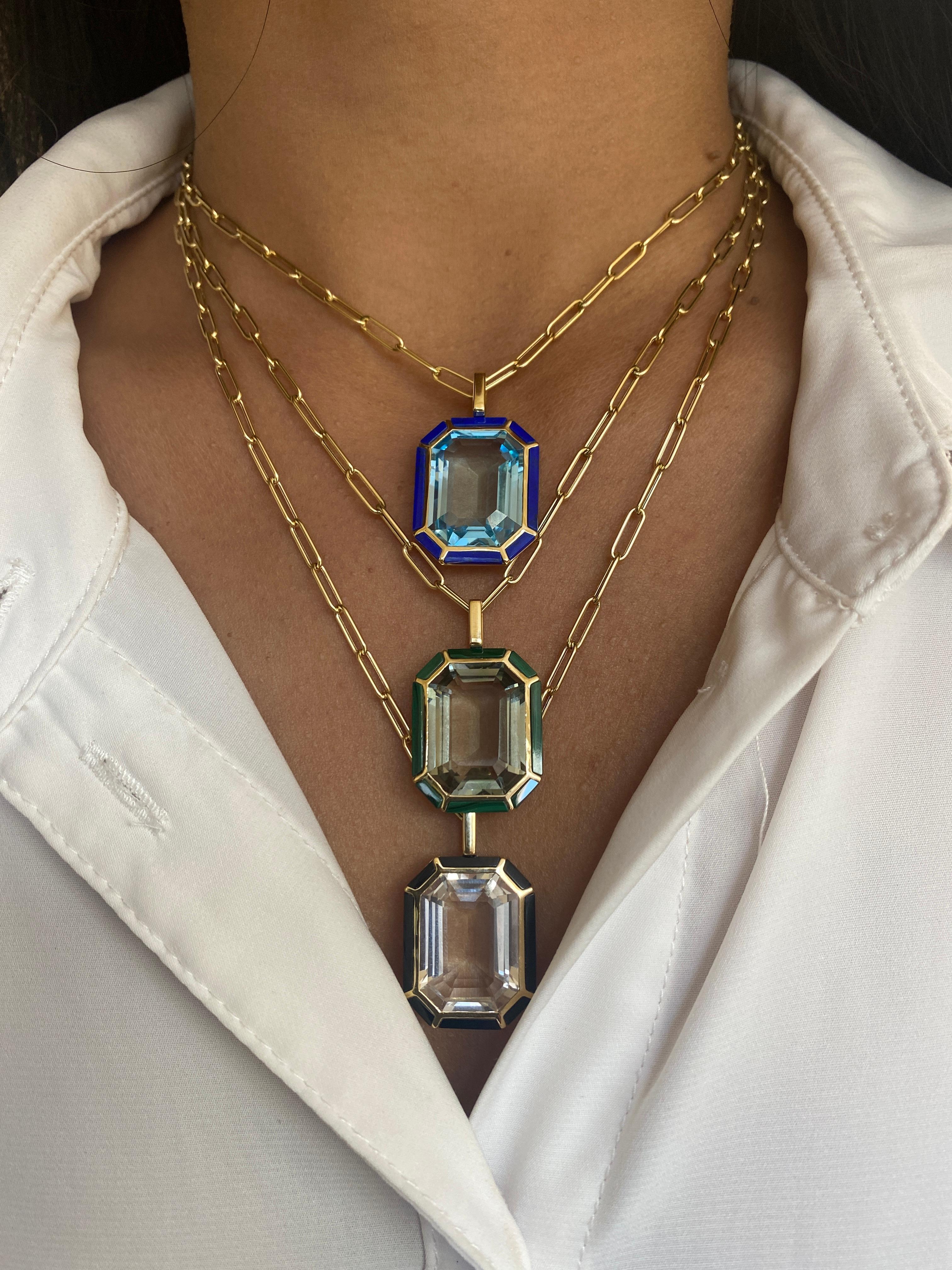 Goshwara Blue Topaz and Lapis Emerald Cut Pendant In New Condition For Sale In New York, NY