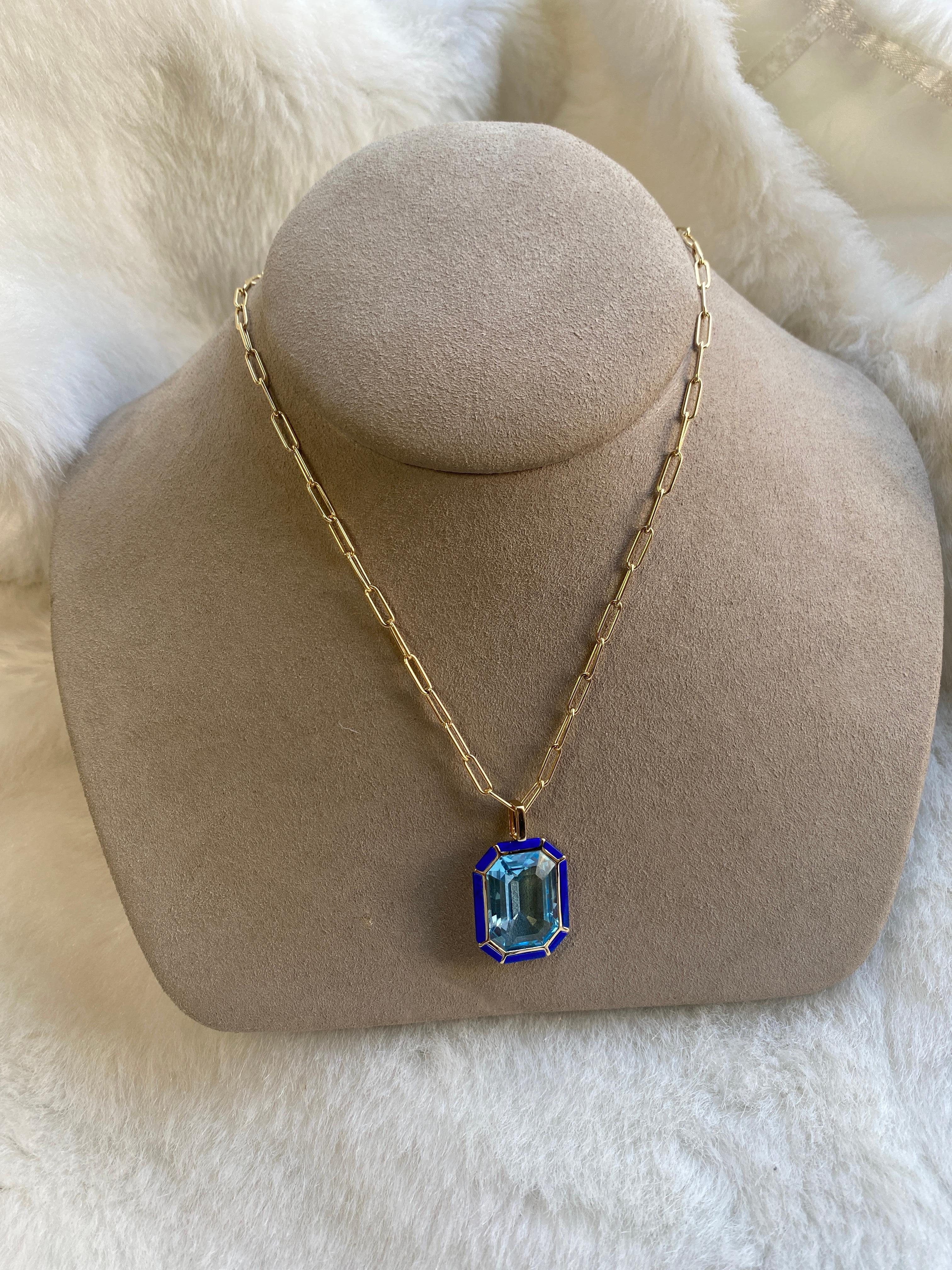 Women's Goshwara Blue Topaz and Lapis Emerald Cut Pendant For Sale