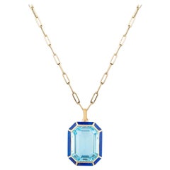 Goshwara Blue Topaz and Lapis Emerald Cut Pendant
