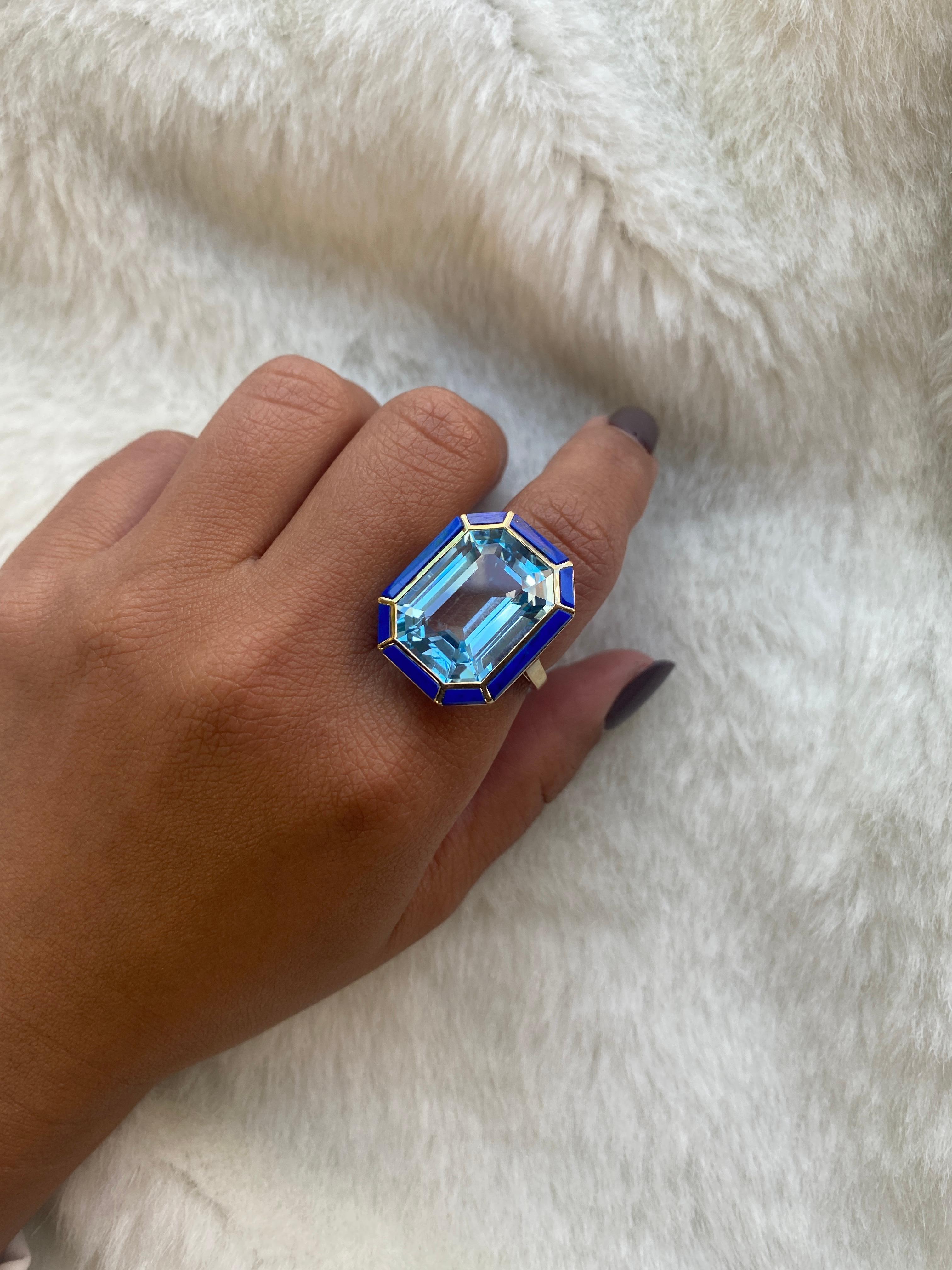 Goshwara Blue Topaz and Lapis Lazuli Cocktail Ring In New Condition For Sale In New York, NY