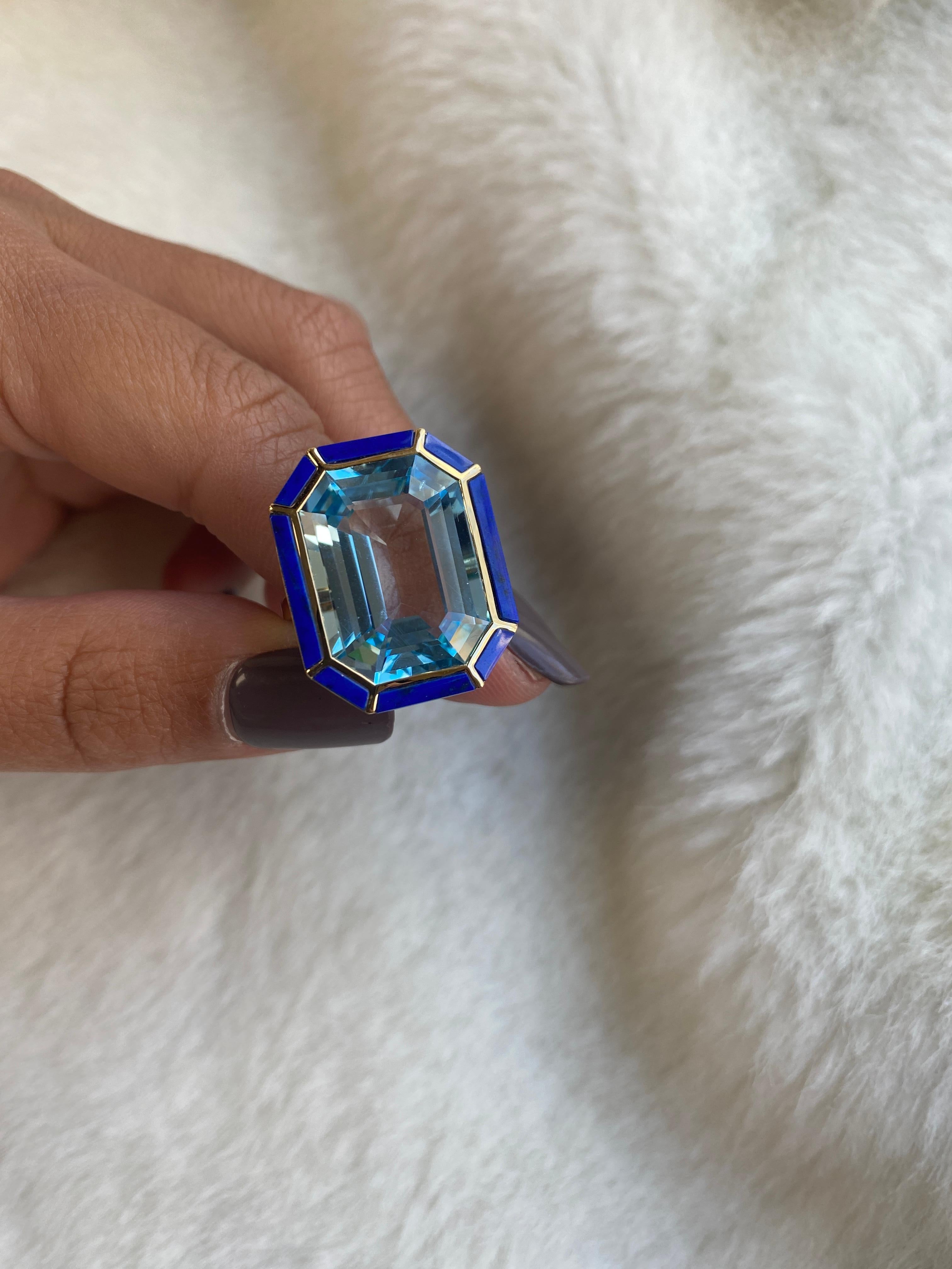 Women's Goshwara Blue Topaz and Lapis Lazuli Cocktail Ring For Sale